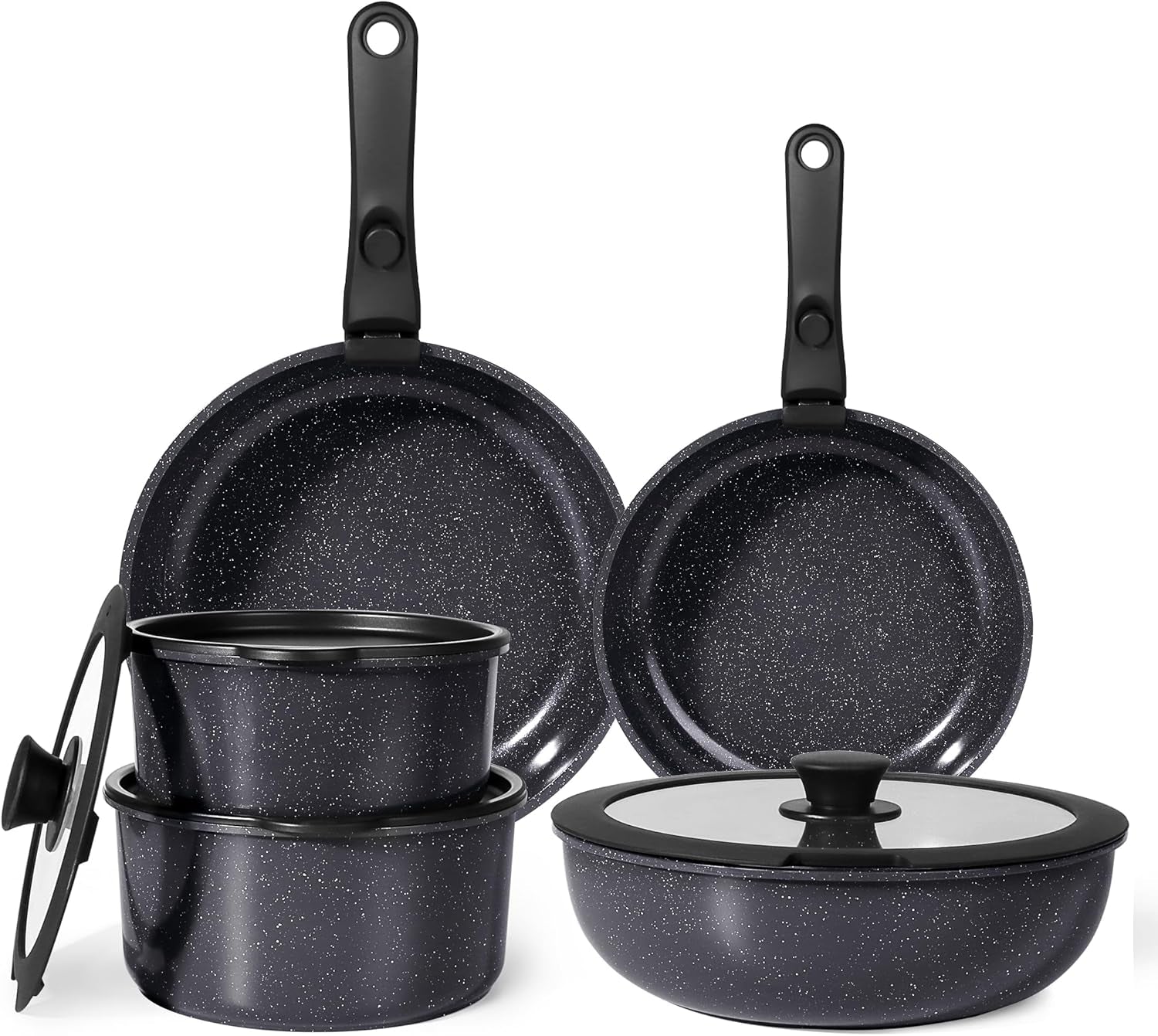 Ceramic Pots and Pans Set Non Stick, 11 Piece Nonstick Detachable Handle Cookware Sets, Non Toxic Induction Kitchen Pot and Pan with Removable Handle, Healthy RV Cookware, Dishwasher ＆Oven Safe