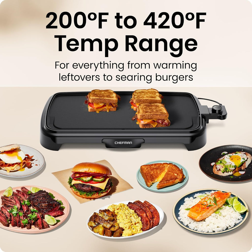 XL Electric Griddle with Removable Temperature Control, Immersible Flat Top Grill, Burger, Eggs, Pancake Griddle, Nonstick Extra Large Cooking Surface, Slide Out Drip Tray, 10 X 20 Inch