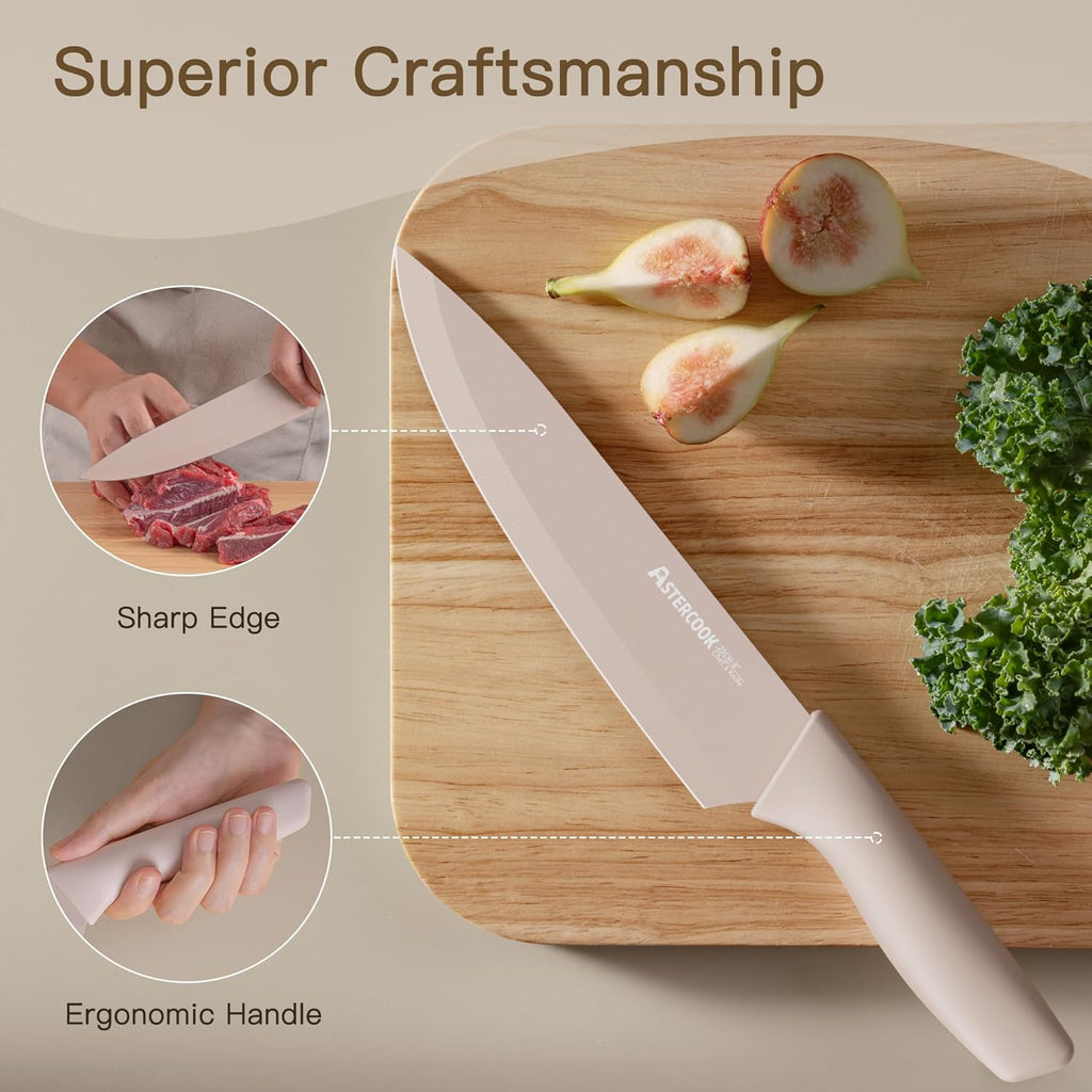 Knife Set, 13 Pieces Kitchen Knives Set with Healthy Anti-Rust Coating, Dishwasher Safe, Stainless Steel Chef Knife Sets with 6 Blade Guards, Perfect Holiday Gifts for Kitchen