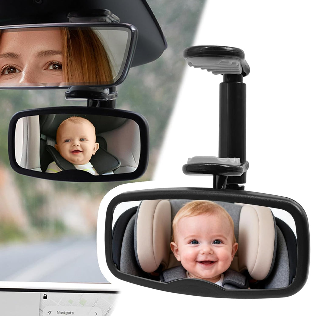 Clip Baby Car Mirror – Rear Facing Car Mirror for Baby, Over-The-Mirror Design, Shatterproof Glass, 360° Swivel, Universal Fit for Rearview Mirror – Toddler Car Safety Essential, Baby Car Accessories