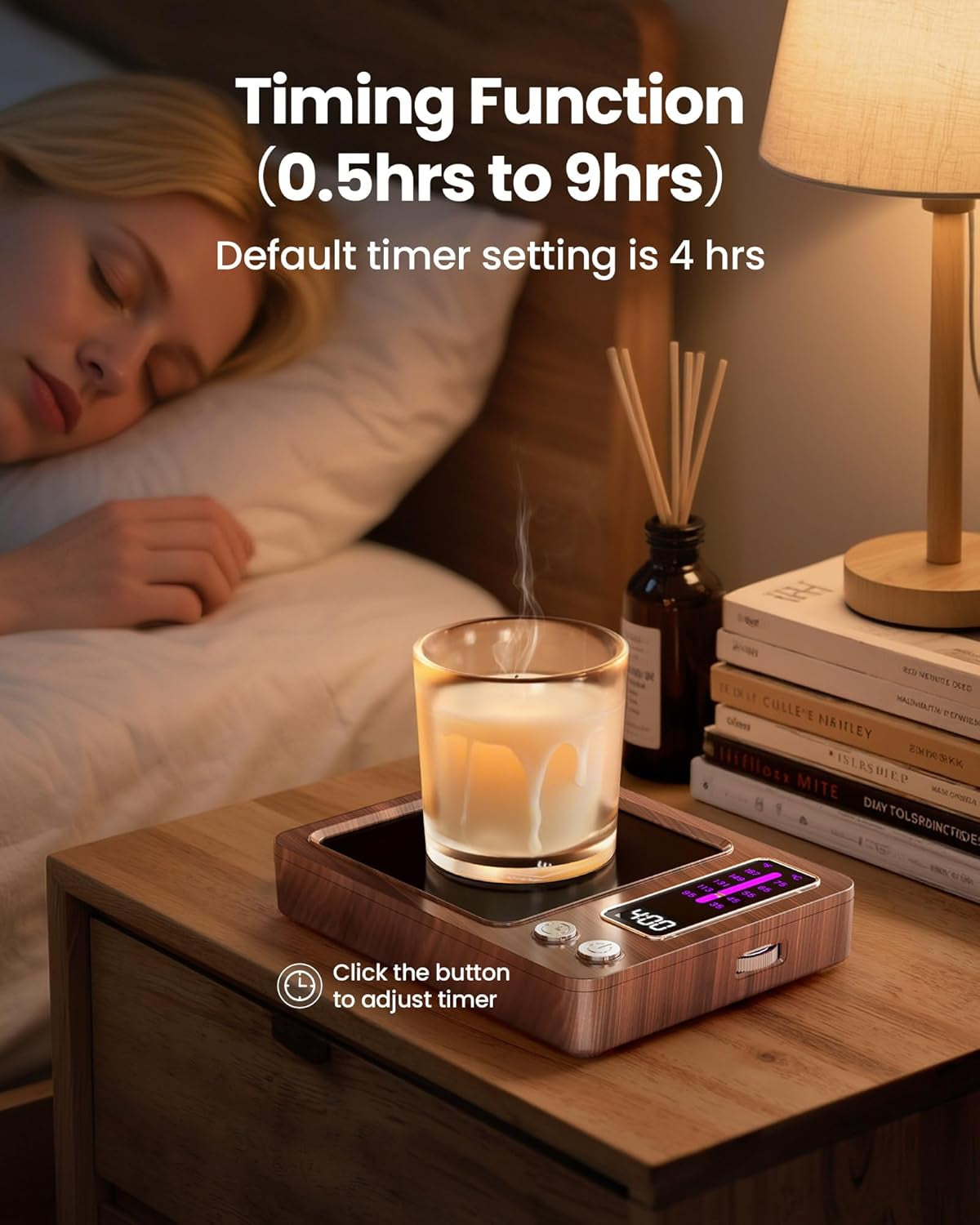 Coffee Mug Warmer, 36W Fast Heating, 5 Temp Settings, 0.5-9H Timer, for Water Milk Tea Cocoa, Smart Candle Warmer, Ideal Gifts for Family, Mom, Fits Most Cups - Wood