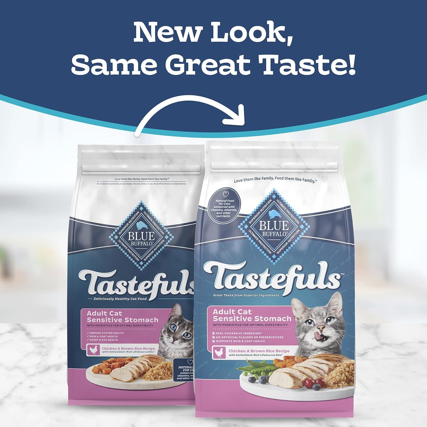 Tastefuls Natural Dry Food for Adult Cats, Sensitive Stomach, Chicken & Brown Rice Recipe, 15-Lb Bag