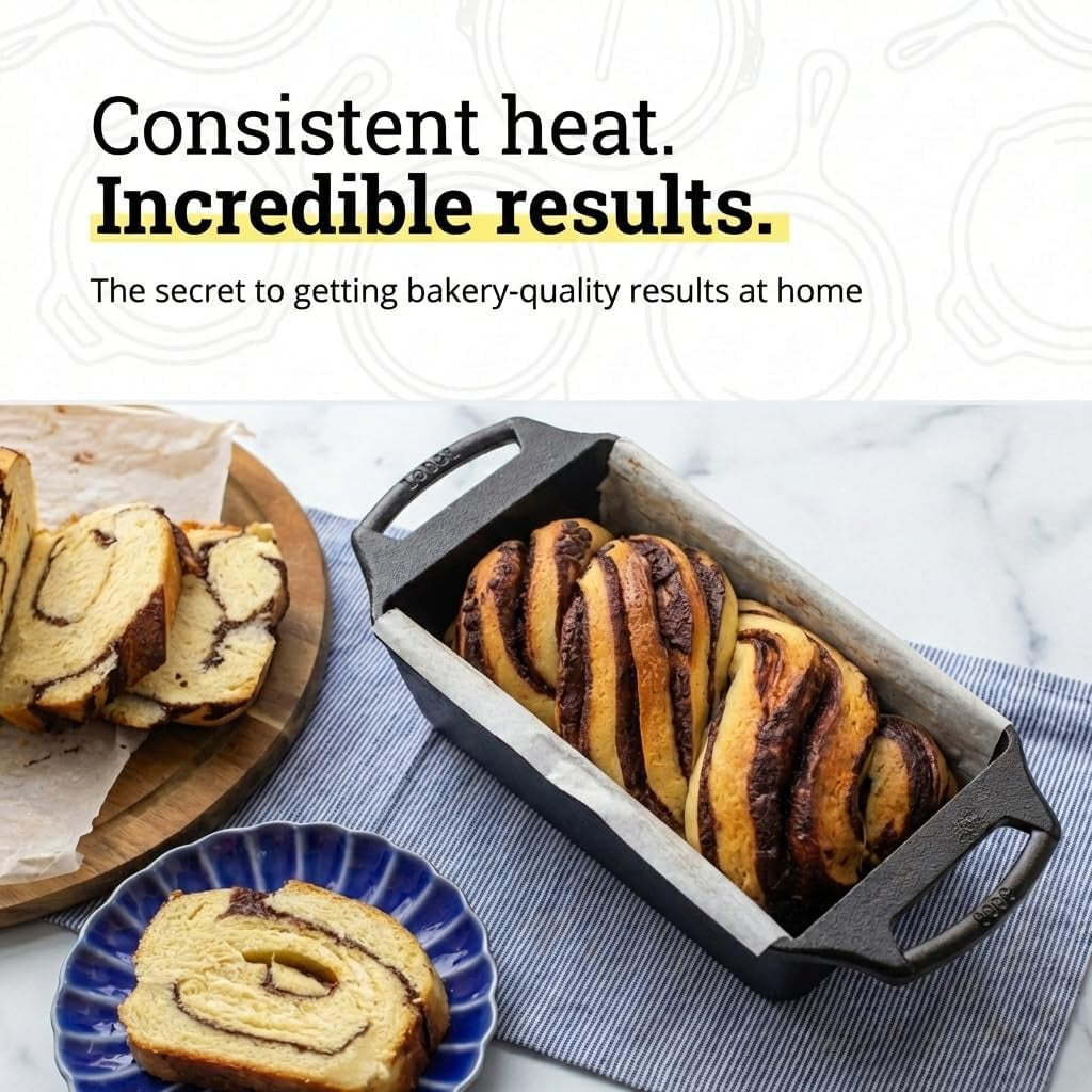 Seasoned Cast Iron Loaf Pan 8.5 Inches - Pre-Seasoned Rectangular Cast Iron Bakeware- Even Browning Bread Pan with Easy-Release Finish - Pfas-Free Non-Toxic Cookware