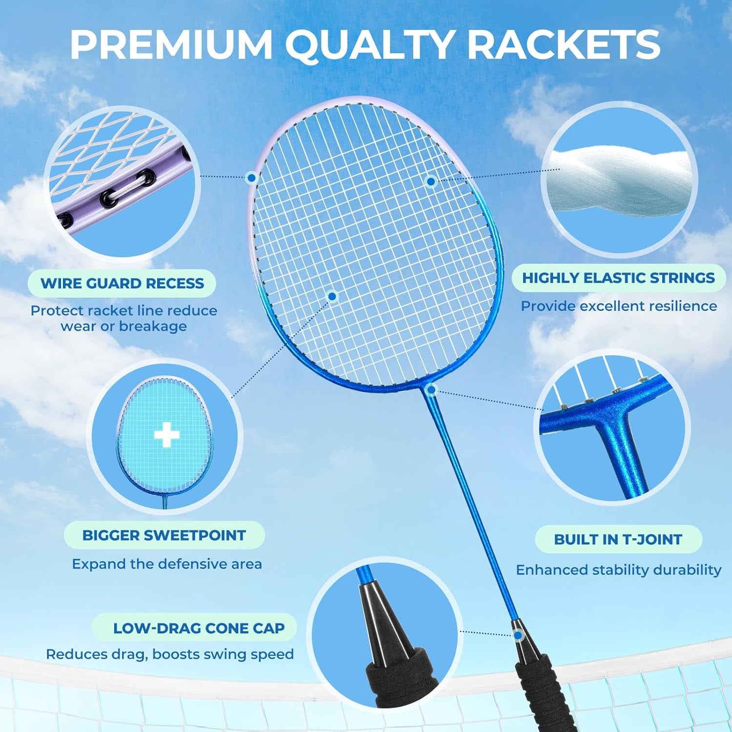 Badminton Rackets Set for Backyards, Badminton Set, Includ 2/4 Rackets, 6/12 Birdies, 1 Carrying Bag, Outdoor Game for Adult Family Beginner