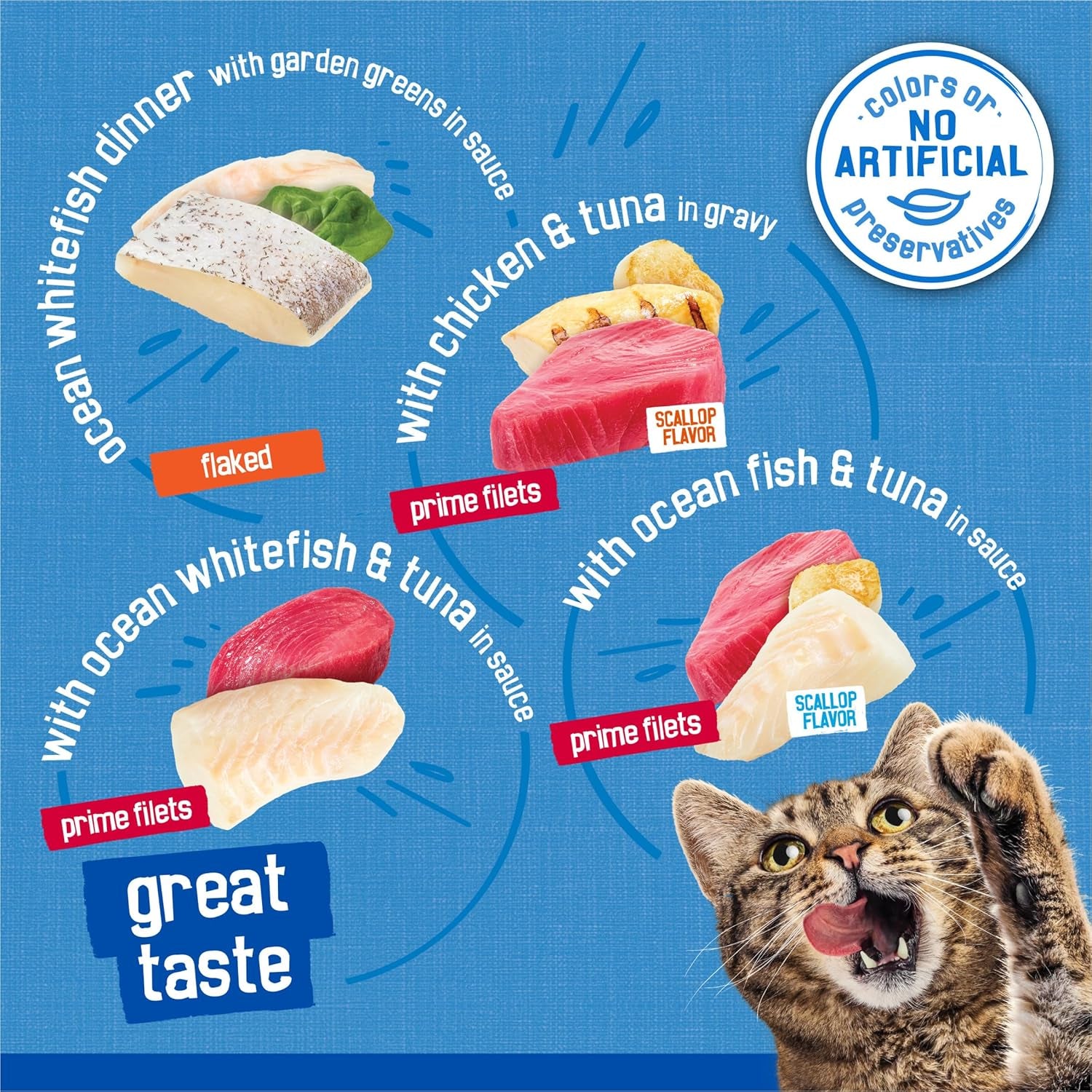 Purina  Wet Cat Food Variety Pack, Oceans of Delight Flaked and Prime Filets - (Pack of 40) 5.5 Oz. Cans