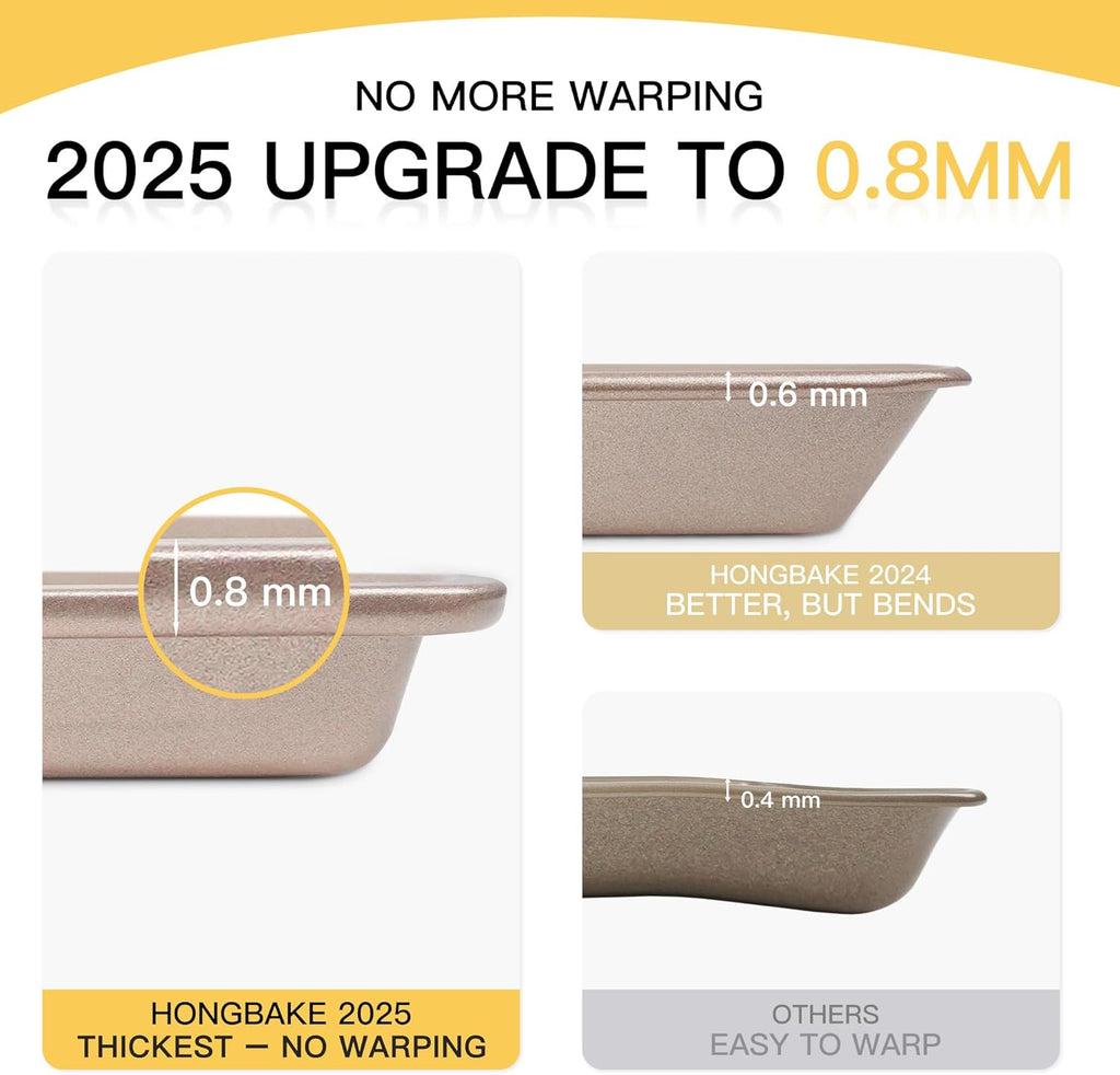 Baking Sheet Pan Set of 3, Cookie Sheets for Oven, Nonstick Half/Quarter/Jelly Roll Pans with Diamond Texture Pattern, 0.8Mm Thick Heavy Duty Cookie Tray, Champagne Gold