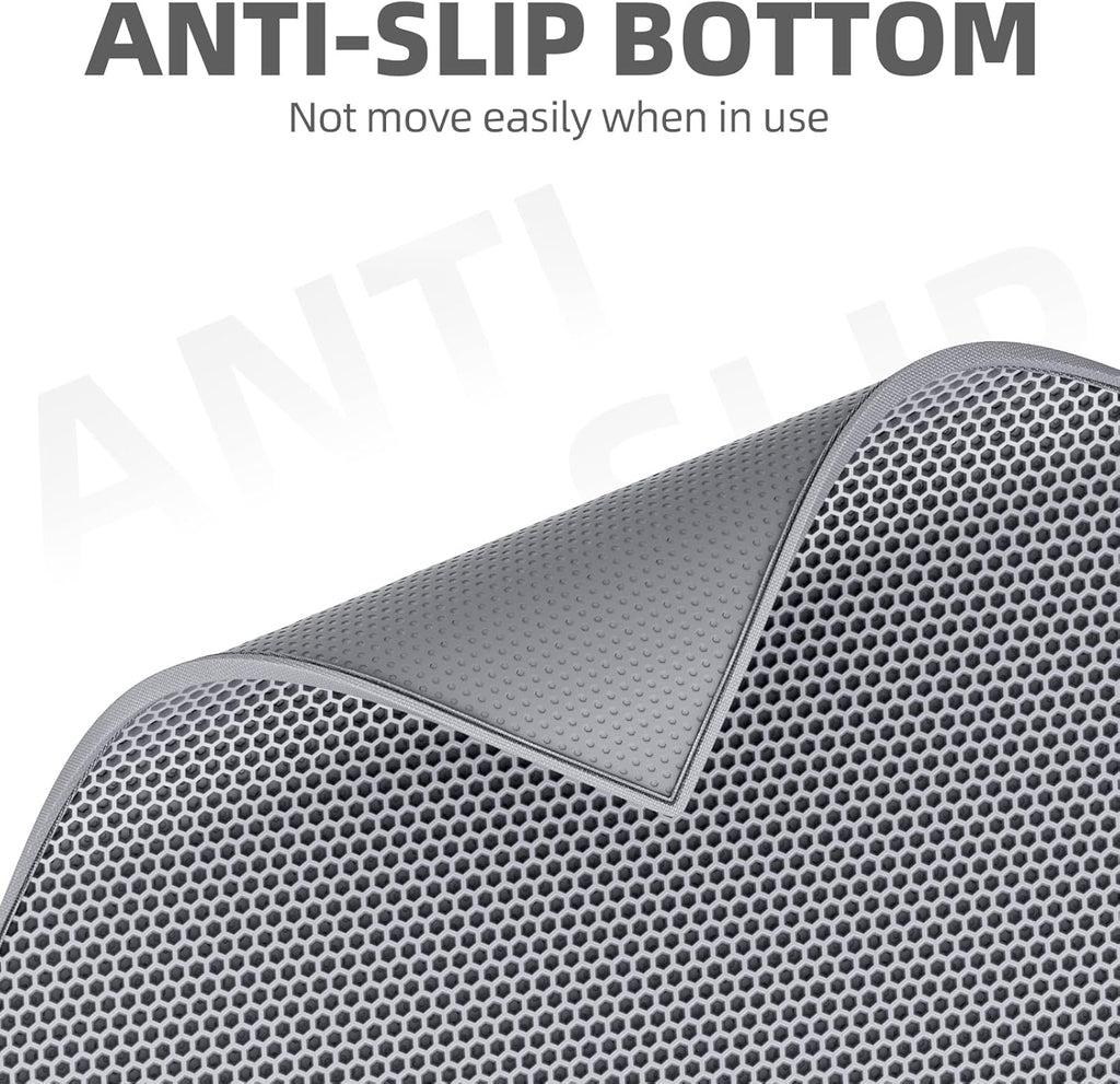 Cat Litter Mat, Cat Litter Trapping Mat, Honeycomb Double Layer Design, Easy to Clean,Washable (24’’ X 15’’ Gray
