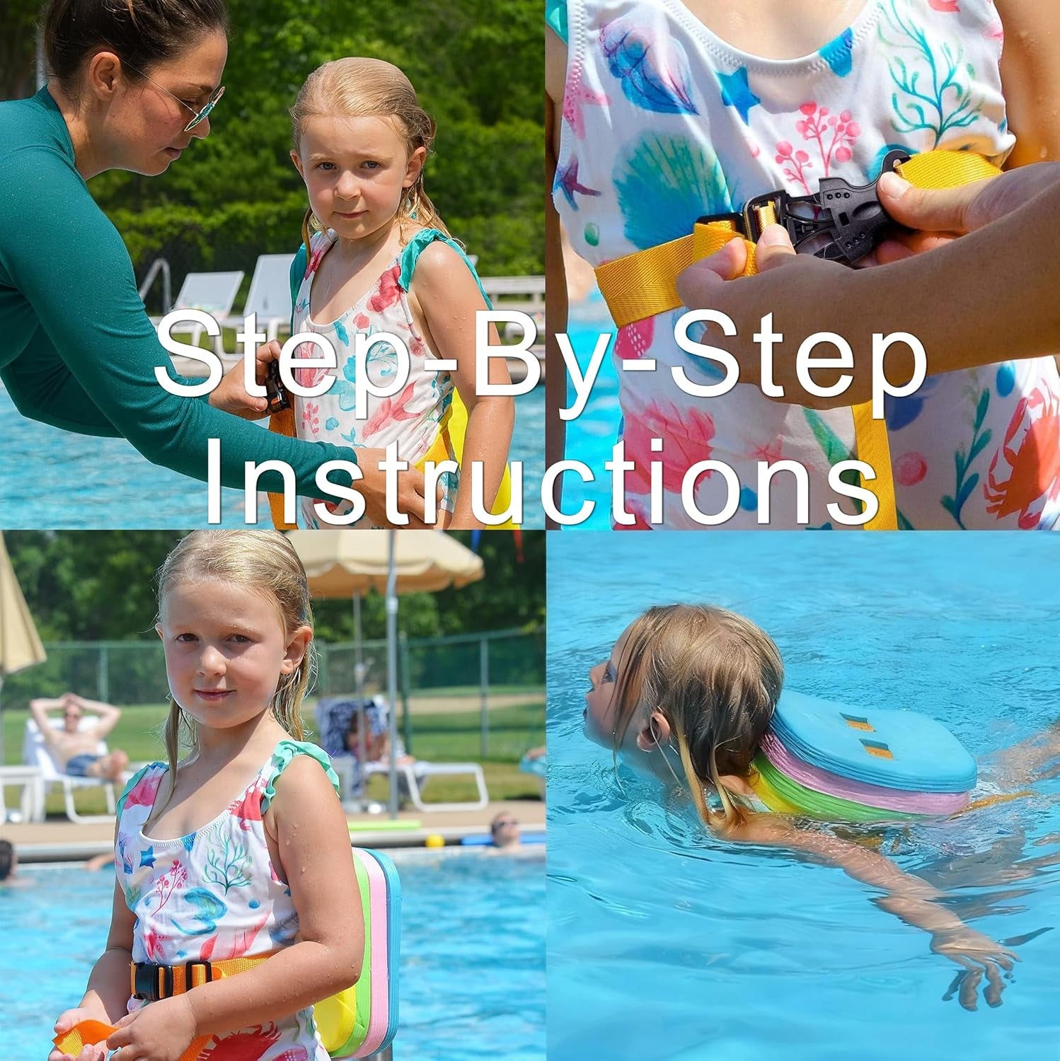 Swim Float Kids Back Belt: Pool Safe Dual-Lock Buckle 140Lbs Pull-Tested - Zero Slip-Off Risk Trainer Bubble - 4-Layer Adjustable Buoyancy for Swimmers 3-12 Yrs