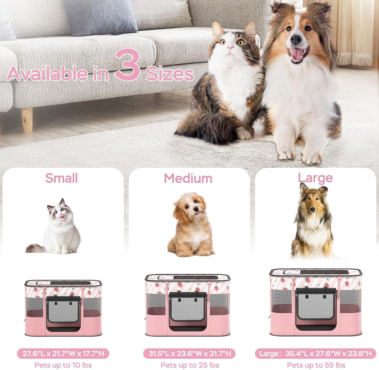 Portable Pet Cat Playpen,Cat Cages Indoor Collapsible Dog Crates Tent Kennel Playpen for Dogs Cat and Rabbit Travel Dog Playpen Indoor & Outdoor (Small（27.6" L X 21.7" W X 17.7" H）, Pink)