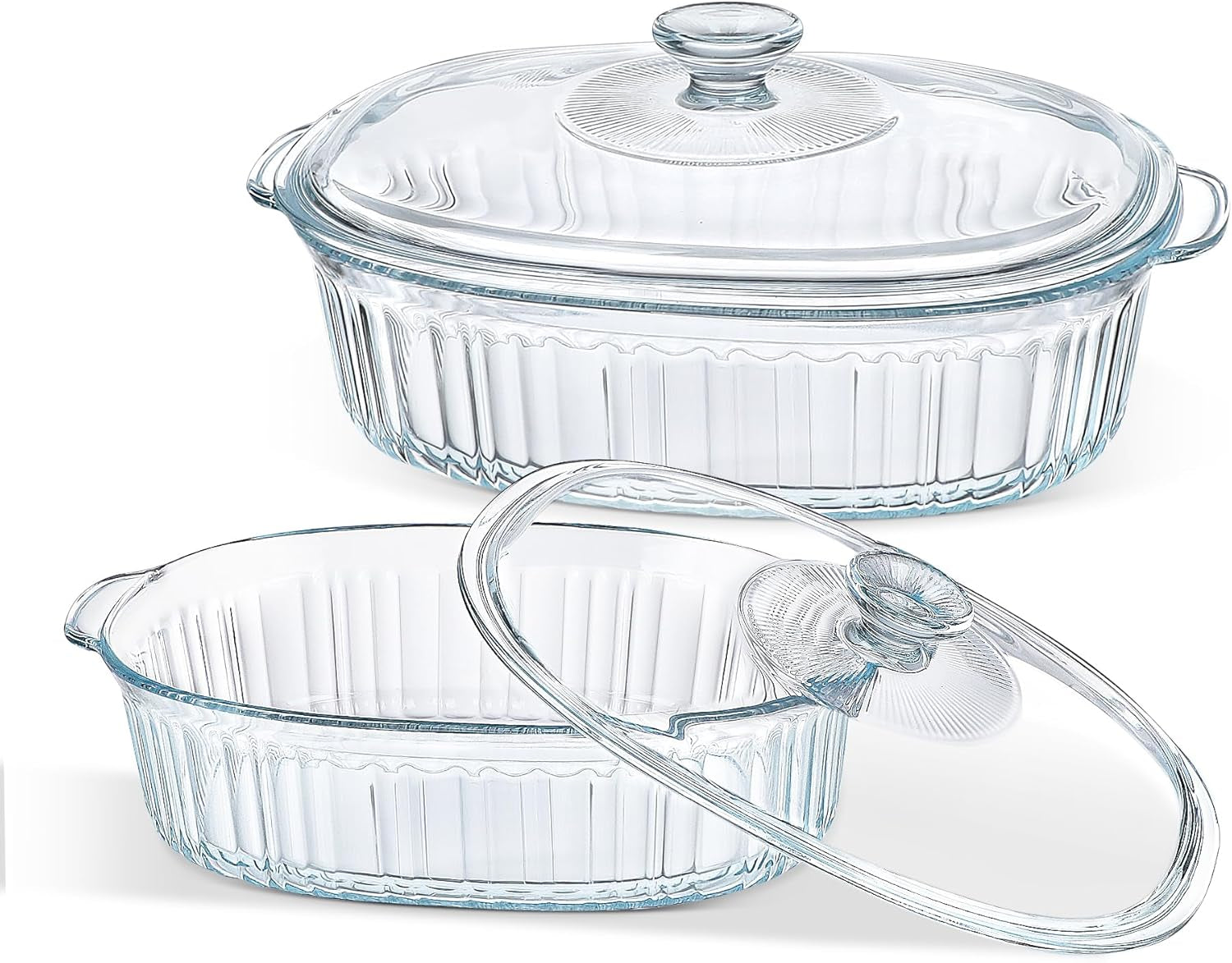 4-Piece Glass Casserole Baking Dish, Set of 2 Casseroles with Glass Lids, 1.9 Qt and 3 Qt