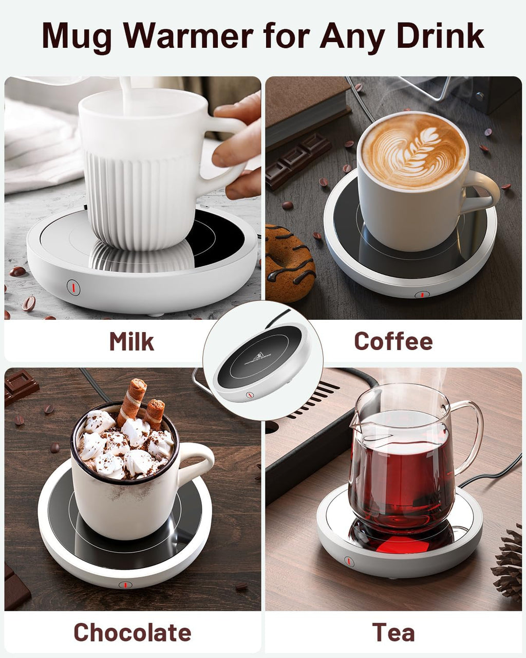 Coffee Mug Warmer, 36W Electric Coffee Cup Warmer for Desk with 3-Temp Settings Advanced Temperature-Controlled Beverage Warmers Heating Plate for Coffee, Milk, Tea, Candle Wax - White