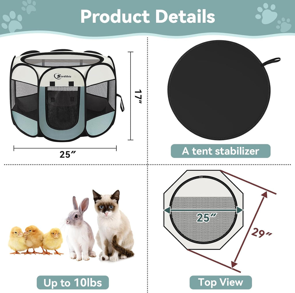 Dog Cat Playpen, Puppy Pet Playpen Indoor for Small Dog Crate Tent Cage Outdoor, Portable Pop up Dogs Enclosure Kennel with Carrying Case for Dogs/Cats/Rabbits(Grey, Small