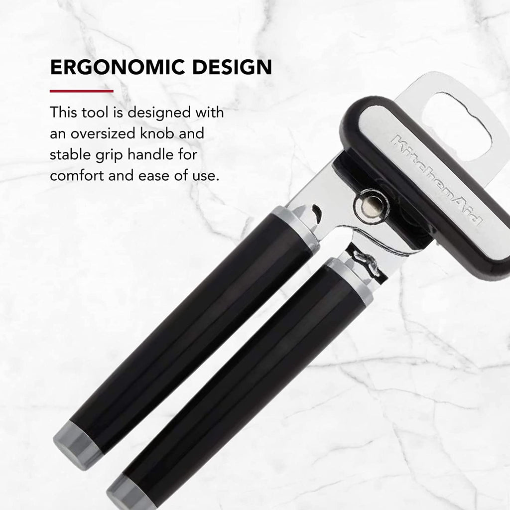 Kitchenaid Classic Multifunction Can Opener and Bottle Opener Easy to Use, Razor Sharp Stainless Steel Cutting Wheel, Soft Ergonomic Handles, Black