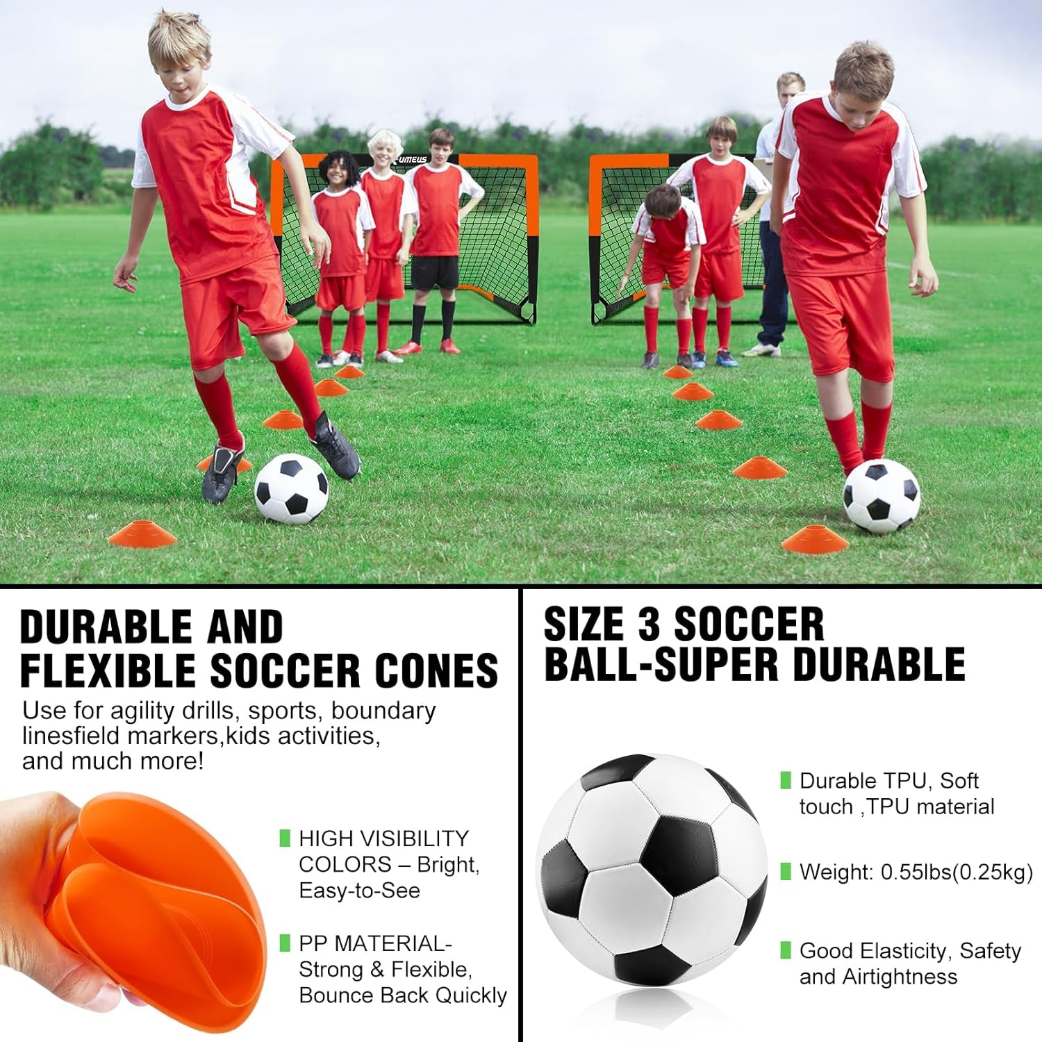 Kids Soccer Goals for Backyard Set of 2, 4 X 3 Ft/6 X 4 Toddler Soccer Goal Training Equipment with Soccer Ball, Cones, Pop up Soccer Net for Kids Age 3-5 4-6 6-8 8-12 10-12 Outdoor Games Sports Gifts