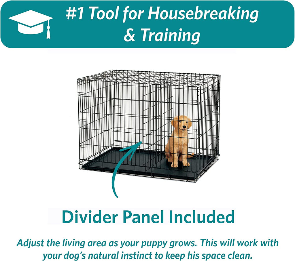 30-Inch Icrate for Medium Breeds, 21-40 Lbs, Single Door Folding Dog Crate with Divider Panel, Leak-Proof Tray & Secure Latch, Portable, Durable & Easy to Assemble