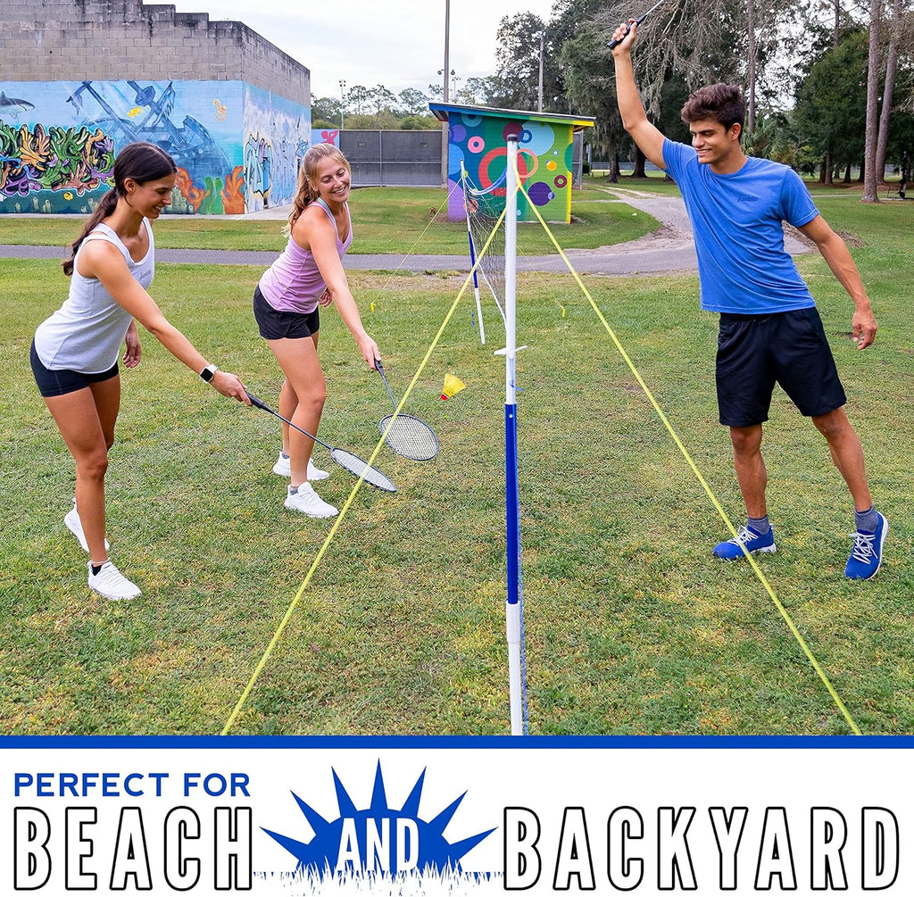 Franklin Sports Badminton Set - Portable Badminton Set - Adult and Kids Badminton Net - Perfect Backyard/Lawn Game - Includes 4 Badminton Racquets - Recreational