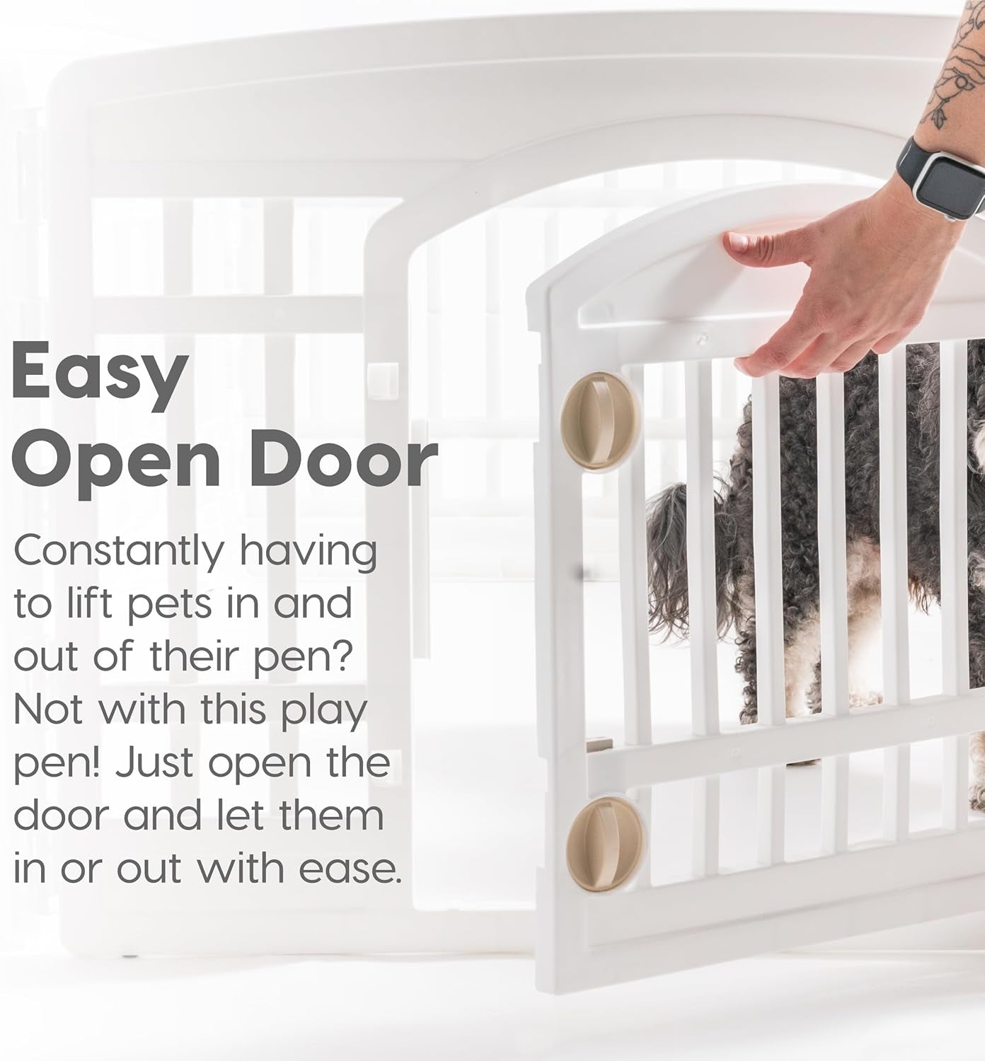 Dog Playpen with Door, 24” 4 Panel Pet Exercise Pen – Indoor Outdoor Puppy Play Pen, Portable Plastic Pet Fence for Small Medium Dogs, Foldable 35” X 35” X 24”, White