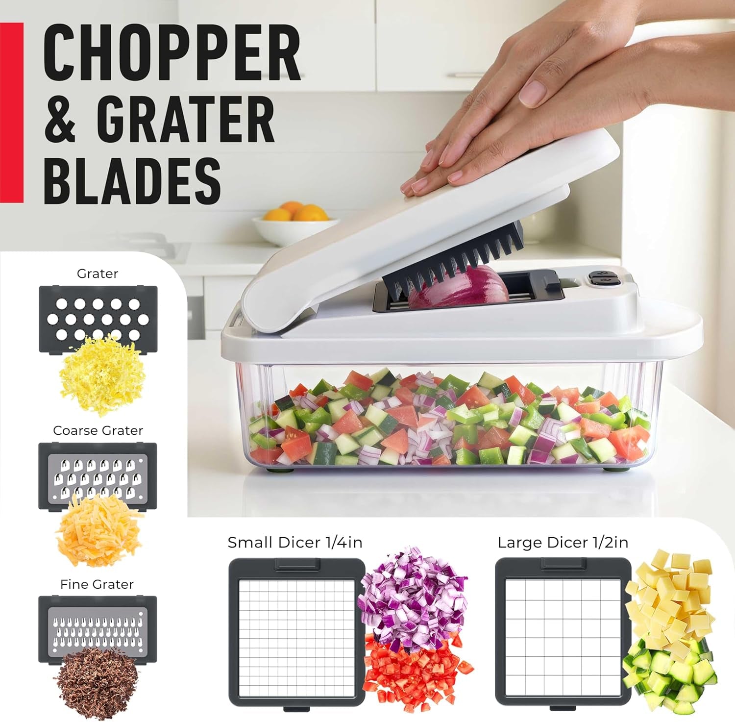 the Real Original Pro Chopper since 2013 Vegetable Chopper Mandoline Slicer, 8 Blade Food Veggie Chopper Onion Vegetable Cutter with Container, Kitchen Gadgets & Essentials, (10 in 1)