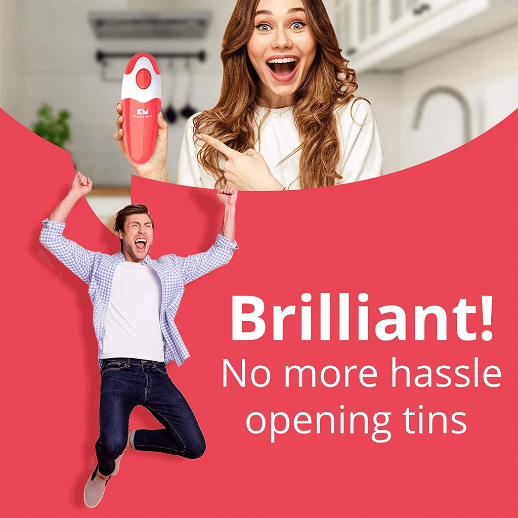 Auto Electric Can Opener: Open Your Cans with a Simple Press of Button - Automatic, Hands Free, Smooth Edge, Battery Operated, YES YOU CAN (Red)