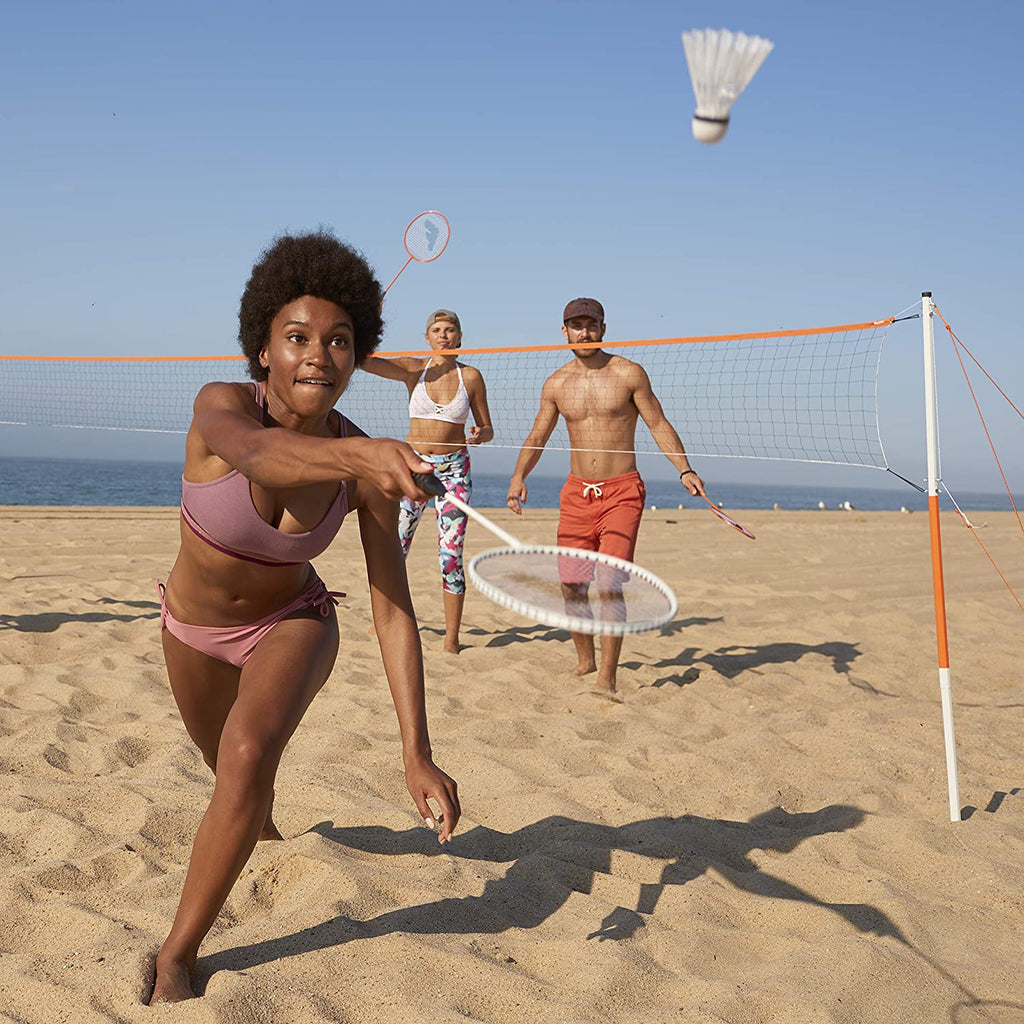 Franklin Sports Badminton Net Sets - Outdoor Backyard + Beach Badminton Net + Equipment Set - (4) Rackets + (2) Birdies + Portable Net Included - Adults + Kids Set