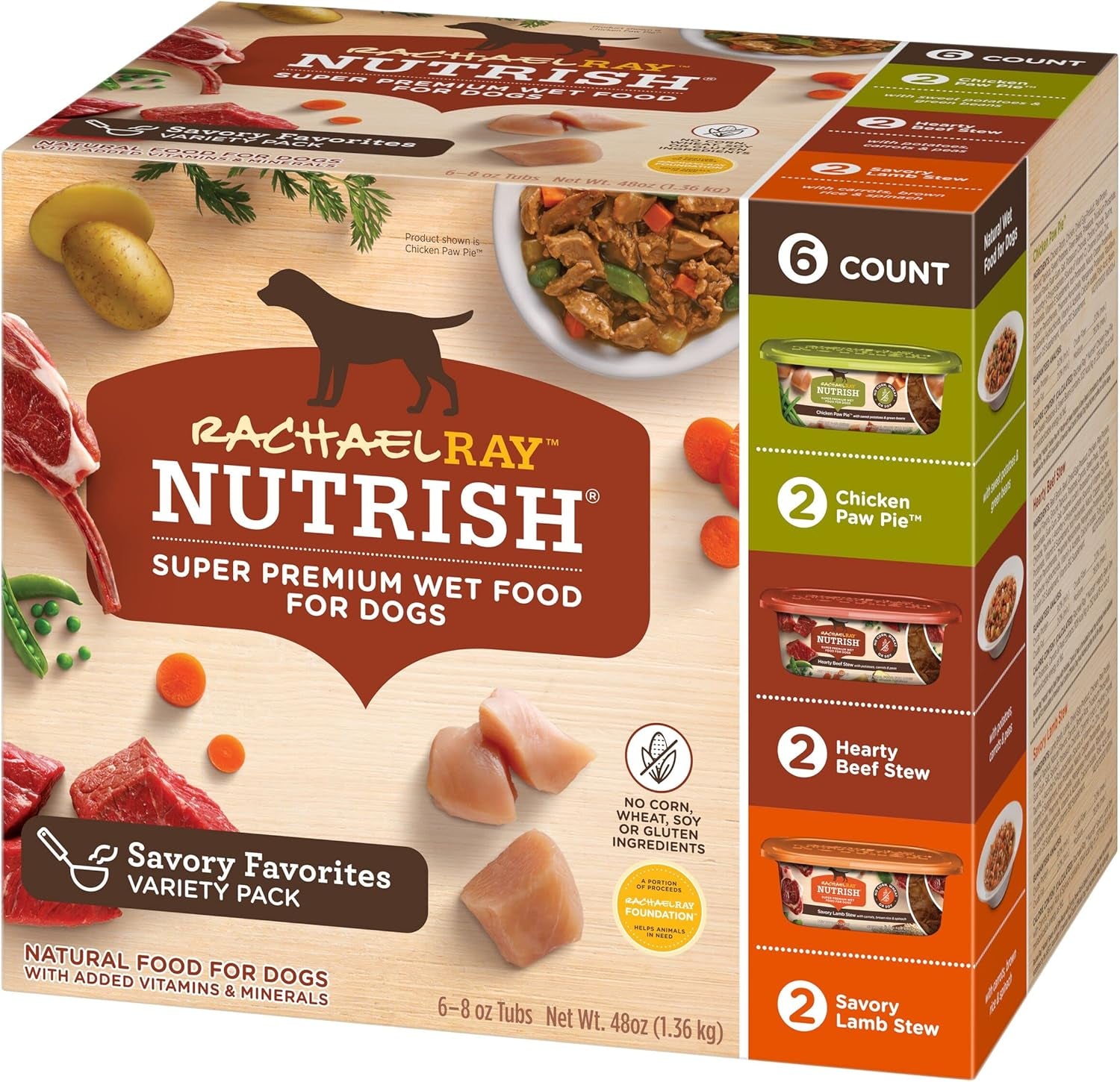 Rachael Ray Premium Natural Wet Dog Food, Savory Favorites Variety Pack, 8 Ounce Tub (Pack of 6)