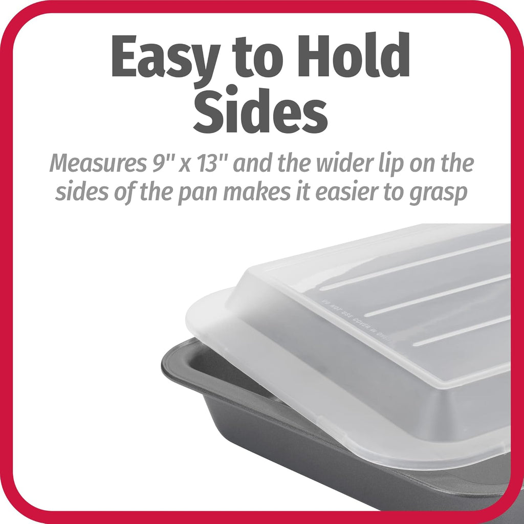 Set of 2 Nonstick Steel 13" X 9" Cake Baking Pans with Covers, Gray