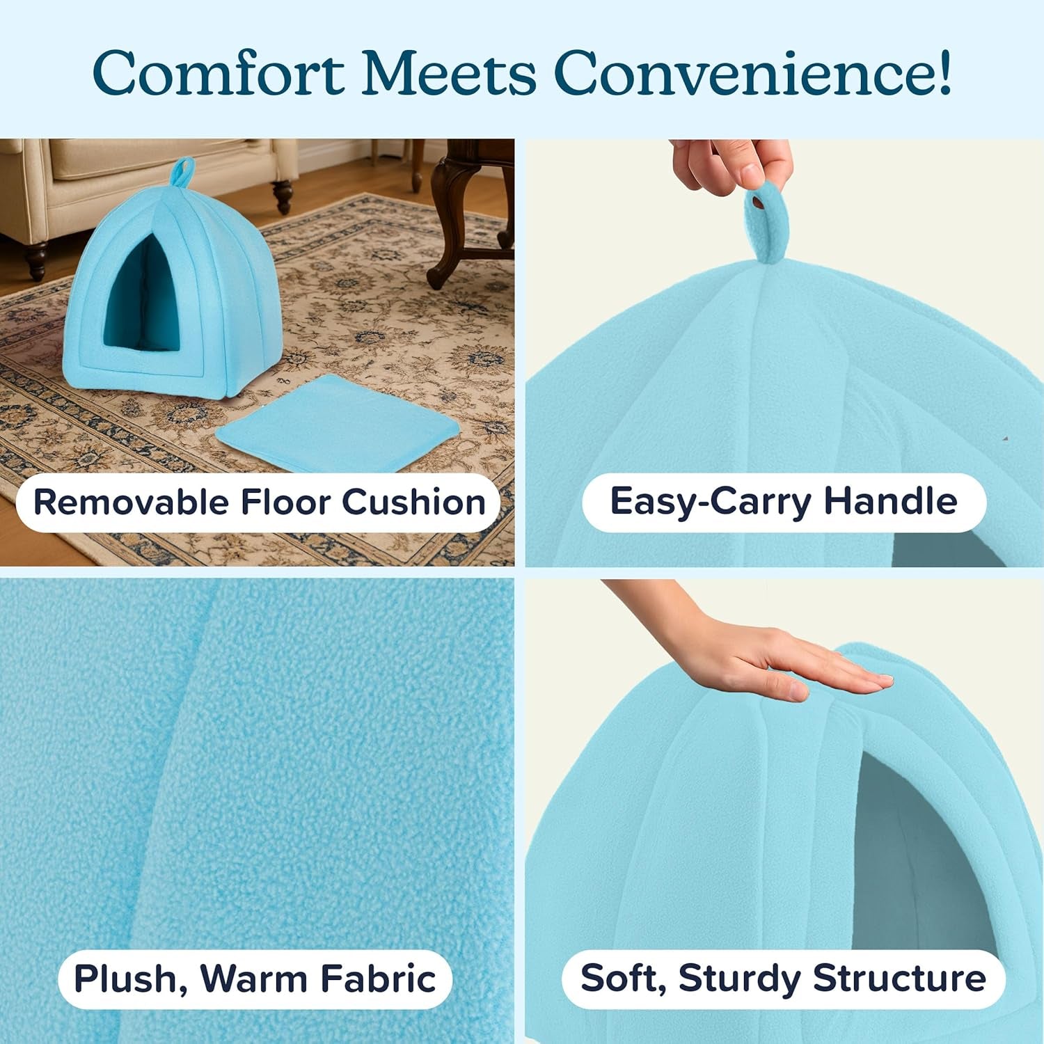Cat House - Indoor Cat Bed with Removable Foam Cushion - Pet Tent for Kittens, Rabbits, Guinea Pigs, and Other Small Animals by
