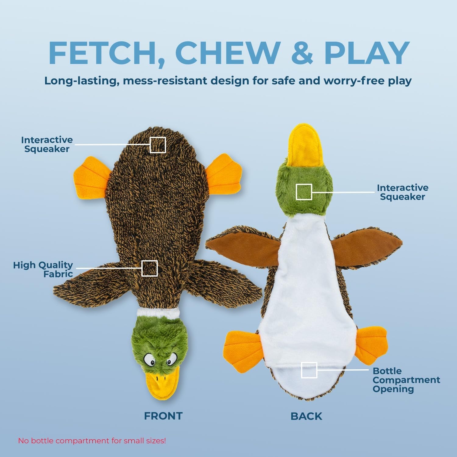 Squeaky Dog Toys with Soft Durable Fabric for Small, Medium and Large Pets Interactive Toy for Indoor Play, Supports Active Biting and Play - 1Wild Duck, Small