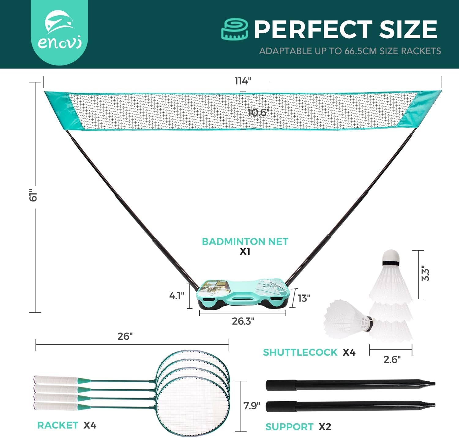 Easygo Badminton Set, with Net, 4 Racket, 4 Birdies, Portable Storage Box, for Backyards, Outdoor Games, Yard Games