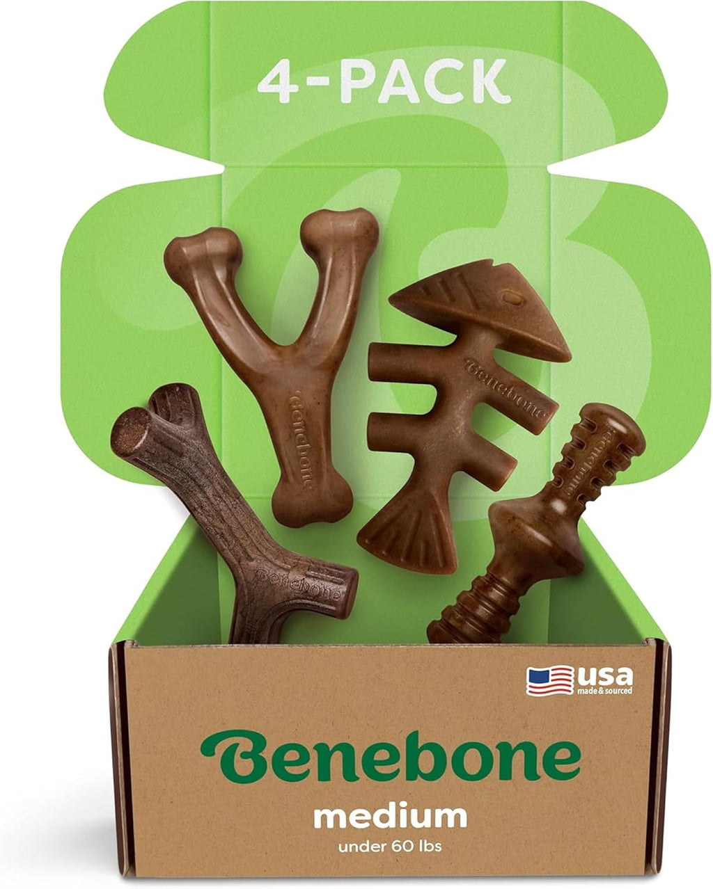 Medium 4-Pack Dog Toys for Aggressive Chewers – Durable Dog Bones, Made in USA – Dog Toys for Medium Dogs under 60 Lbs