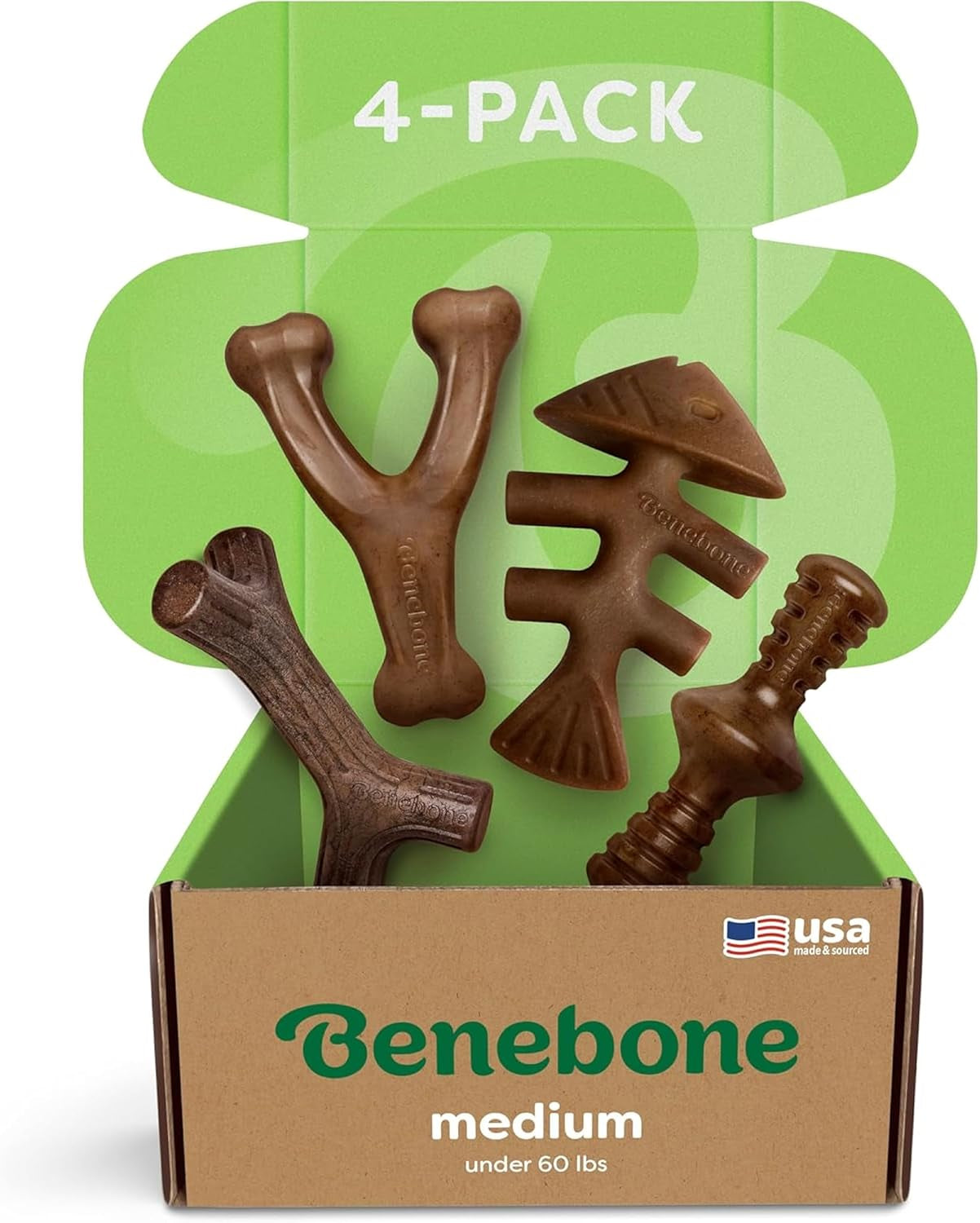 Medium 4-Pack Dog Toys for Aggressive Chewers – Durable Dog Bones, Made in USA – Dog Toys for Medium Dogs under 60 Lbs