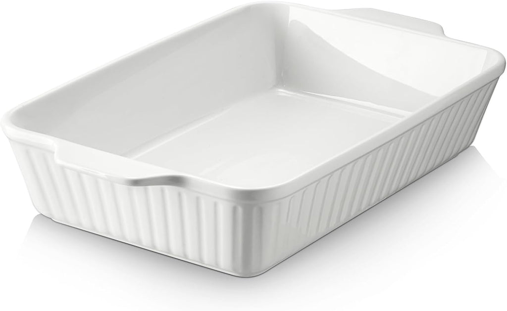 Casserole Dish, 9X13 Ceramic Baking Dish, Large Lasagna Pan Deep for Oven, 4.2 Quarts Baking Pan with Handles, Oven Safe and Durable Bakeware for Lasagna, Home Decor, Wedding Gift, Soft White