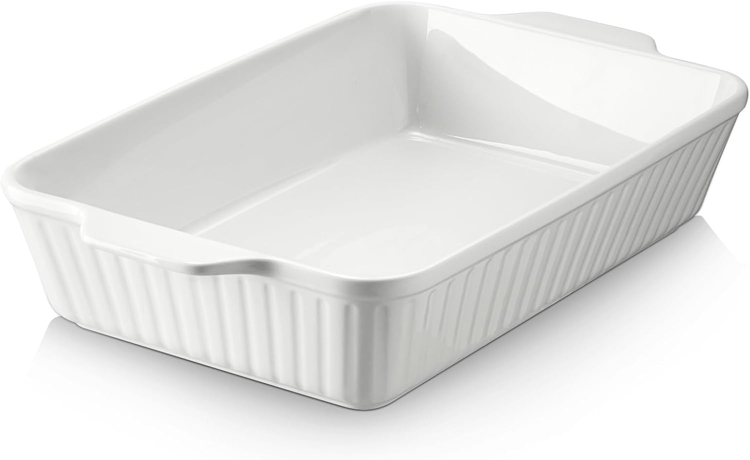 Casserole Dish, 9X13 Ceramic Baking Dish, Large Lasagna Pan Deep for Oven, 4.2 Quarts Baking Pan with Handles, Oven Safe and Durable Bakeware for Lasagna, Home Decor, Wedding Gift, Soft White