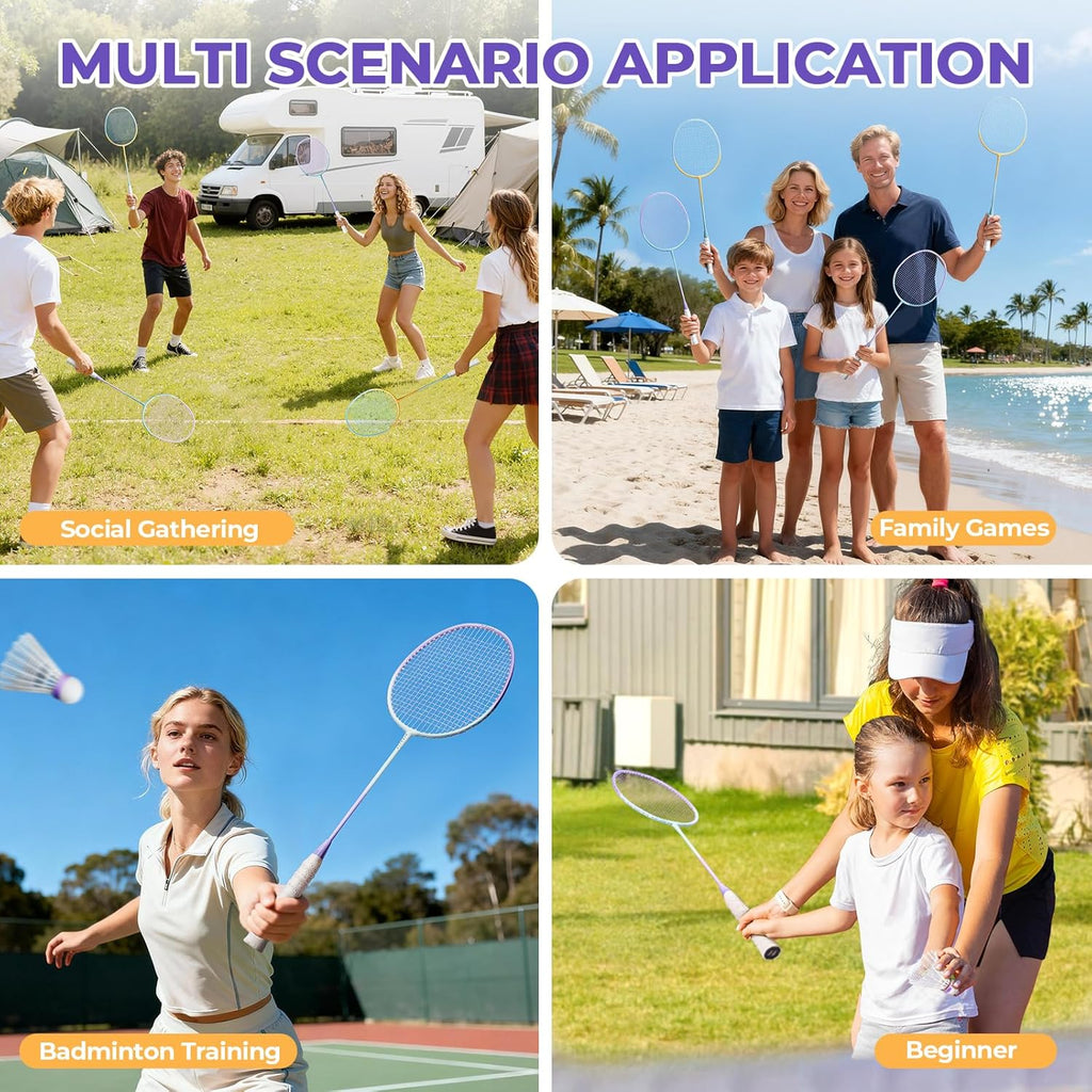 Badminton Rackets Set for Backyards, Badminton Set, Includ 2/4 Rackets, 6/12 Birdies, 1 Carrying Bag, Outdoor Game for Adult Family Beginner