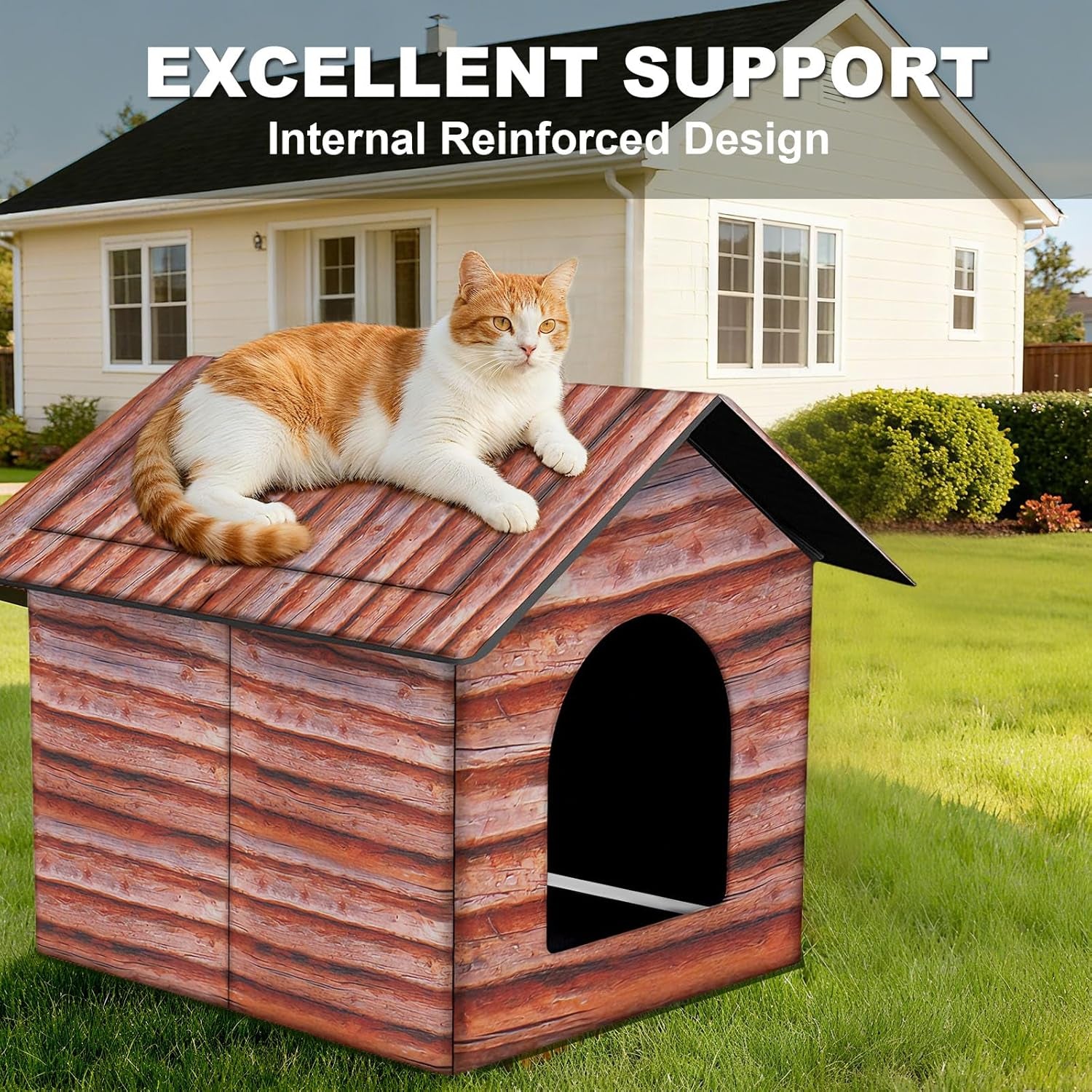 Outdoor Cat House Cat House for Outdoor and Indoor Use - Waterproof Shelter for Cats, Dogs, and Feral Animals (Redwood Color, Large)