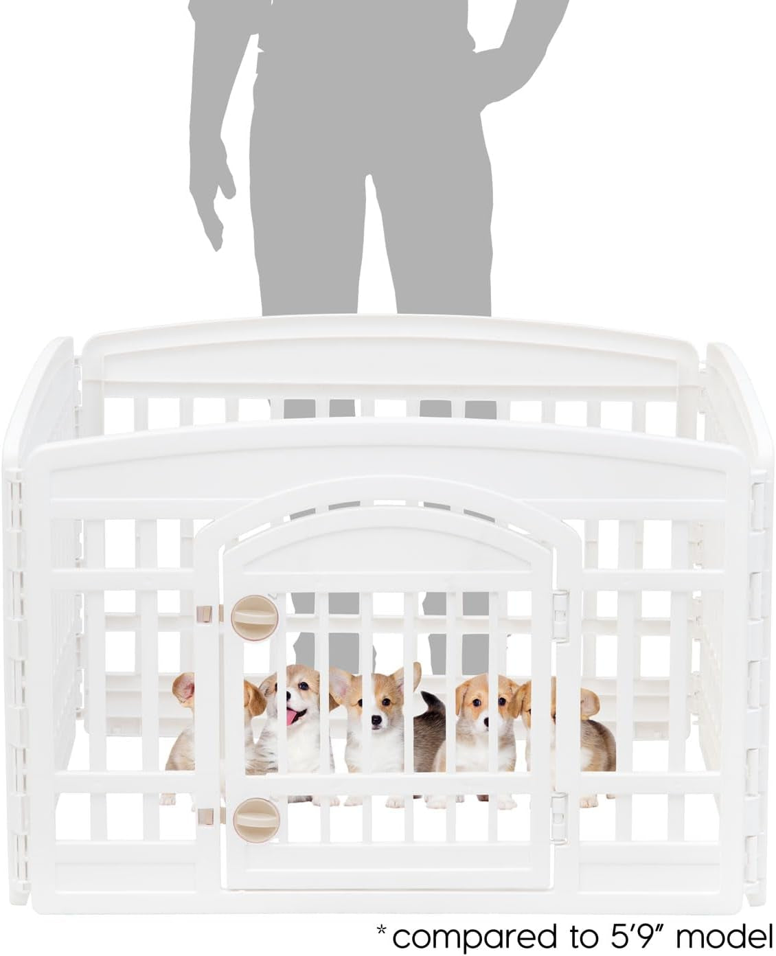 Dog Playpen with Door, 24” 4 Panel Pet Exercise Pen – Indoor Outdoor Puppy Play Pen, Portable Plastic Pet Fence for Small Medium Dogs, Foldable 35” X 35” X 24”, White