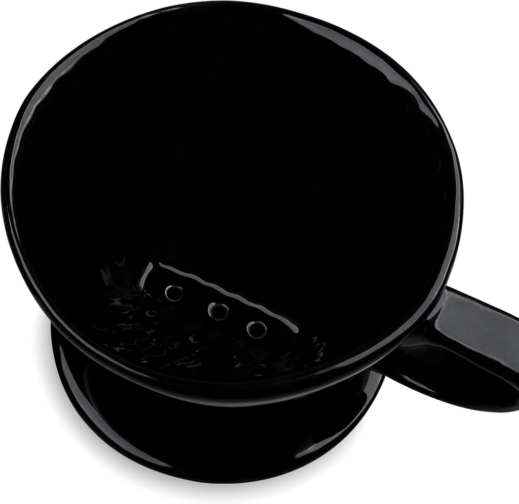 Handmade Pour over Ceramic Coffee Dripper - Authentic Brewing Experience for Camping, Office, and Home (Black)