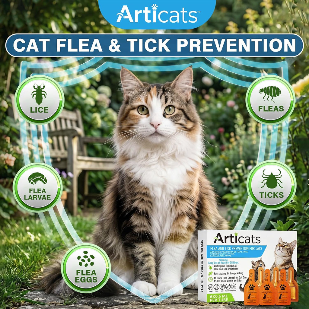 Flea and Tick Prevention for Cats & Kittens, Topical Cat Flea and Tick Treatment – Fast-Acting & Long-Lasting 6-Dose Supply