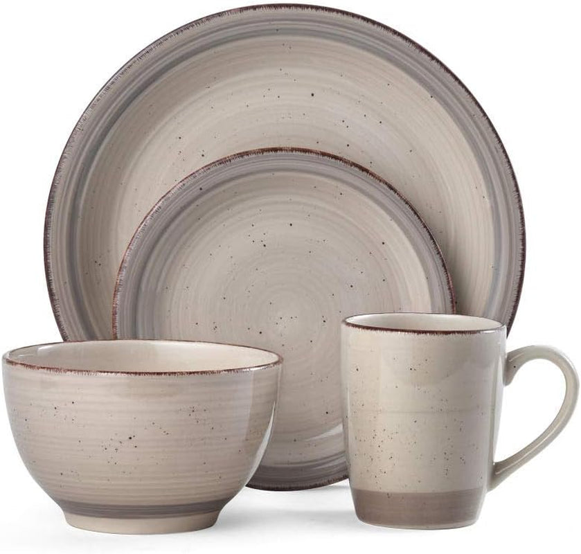 Sadie 16-Piece Cream Dinnerware Set, Service for 4, Durable Stoneware Plates and Bowls with Classic Design, Microwave and Dishwasher Safe