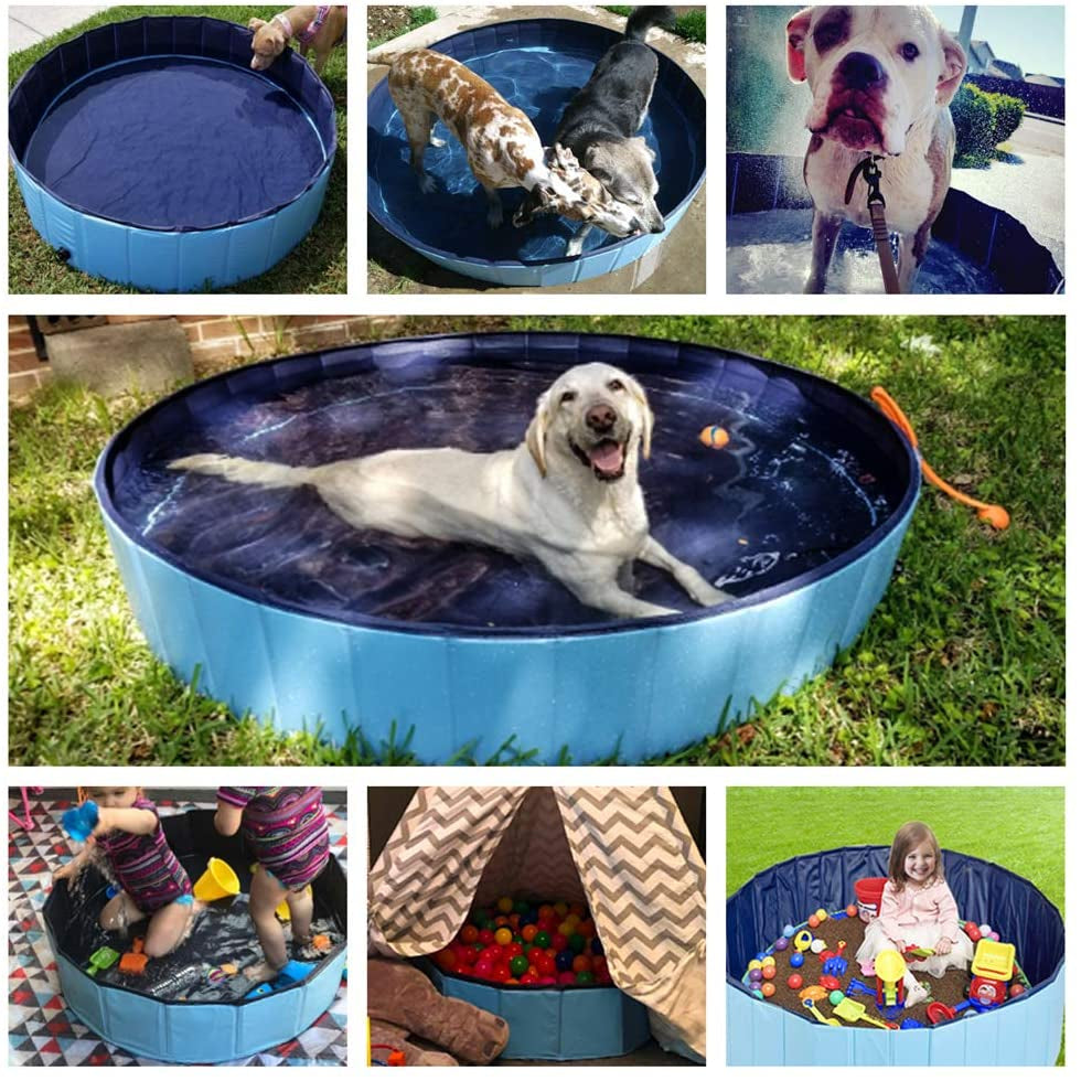 Foldable Dog Pet Bath Pool Collapsible Dog Pet Pool Bathing Tub Kiddie Pool Doggie Wading Pool for Puppy Small Medium Large Dogs Cats and Kids 39.5" Blue