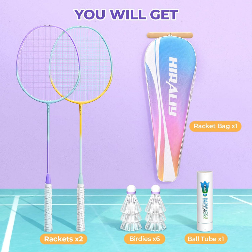 Badminton Rackets Set for Backyards, Badminton Set, Includ 2/4 Rackets, 6/12 Birdies, 1 Carrying Bag, Outdoor Game for Adult Family Beginner