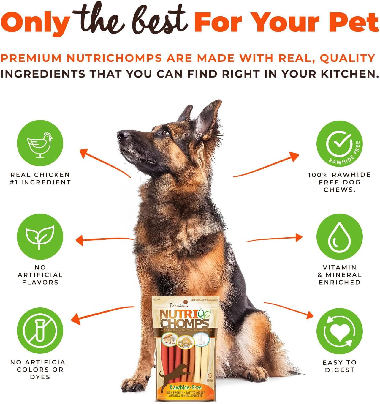 Nutrichomps Dog Chews, 5 Inch Twists, Real Chicken, Peanut Butter and Milk Flavors, 15 Count, Easy to Digest, Rawhide Free Dog Treats, Long Lasting, Vitamin and Mineral Enriched