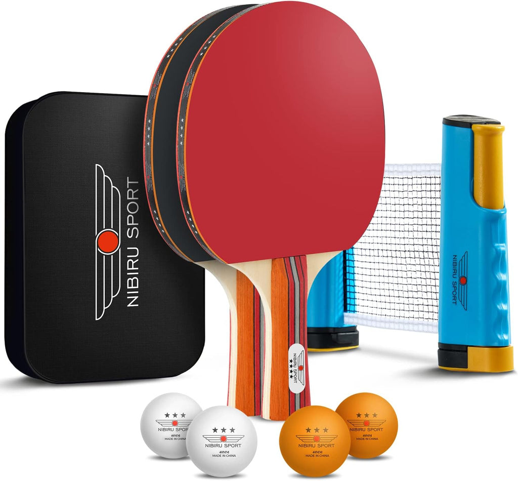 Professional Ping Pong Paddle Sets - 2 Player or 4 Player Table Tennis Paddles, Retractable Net, Pingpong Balls and Carry Bag Storage Case - Table Tennis Equipment & Ping Pong Accessories