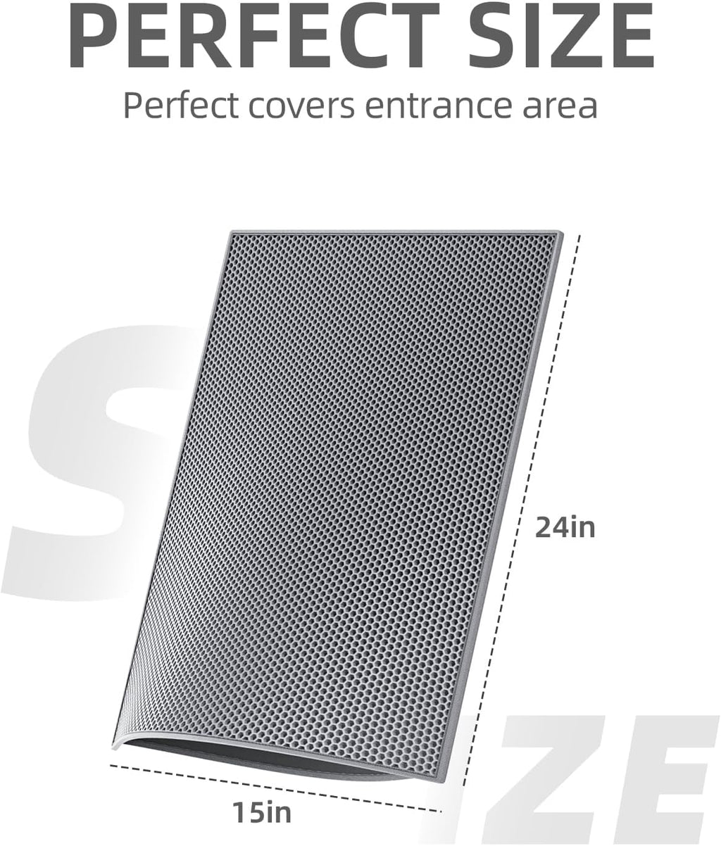 Cat Litter Mat, Cat Litter Trapping Mat, Honeycomb Double Layer Design, Easy to Clean,Washable (24’’ X 15’’ Gray