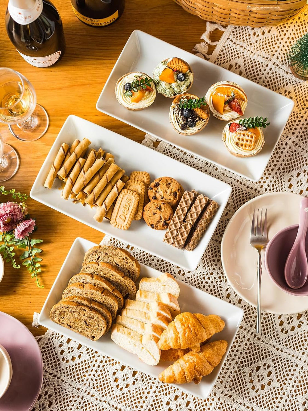 3 Tier Serving Trays Stand Porcelain Serving Platters 12 Inch White Serving Plates Dinner Platters for Appetizer Snack Fruit Cup Cake Tray Display Serving Dishes for Entertaining