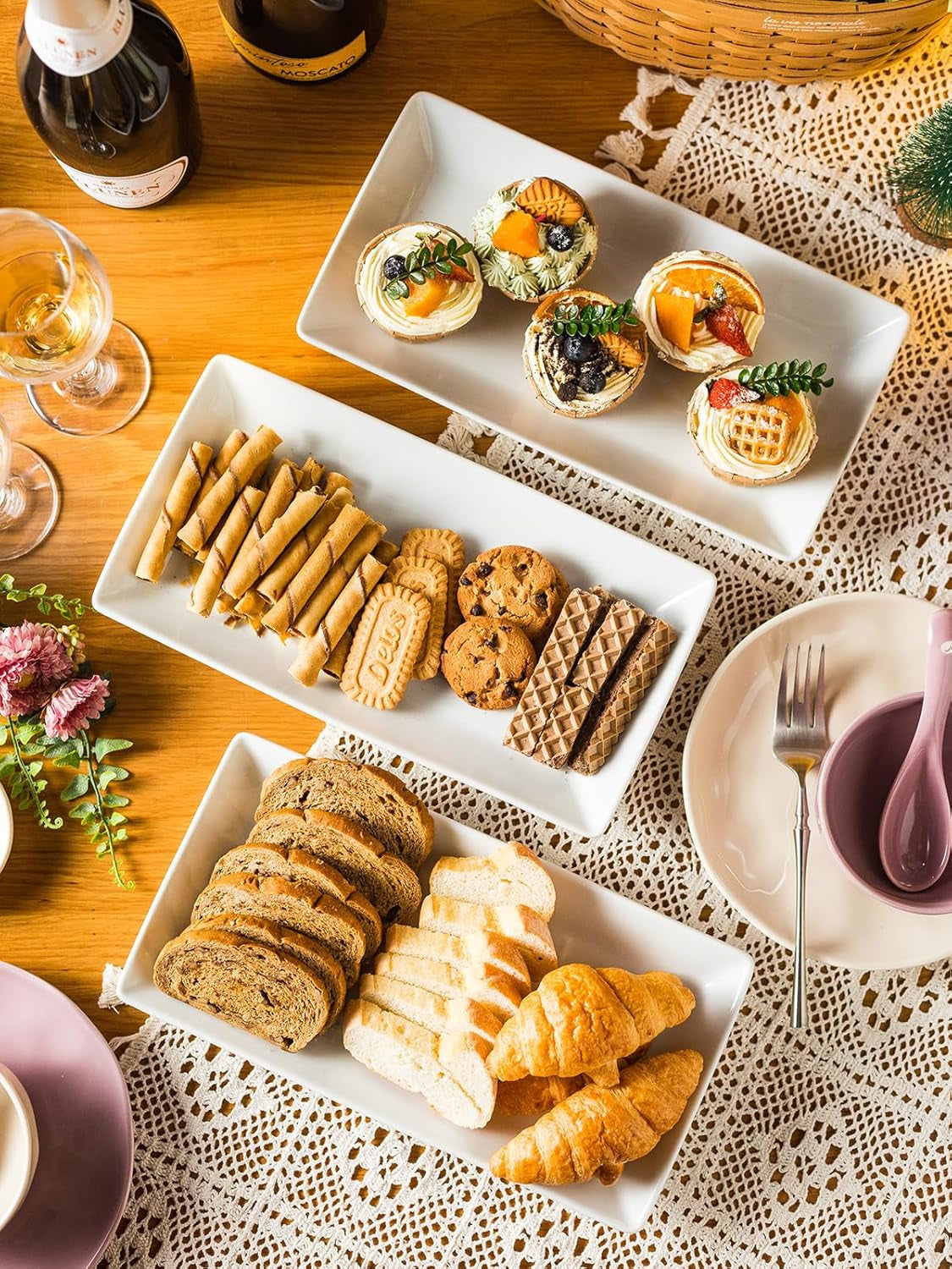 3 Tier Serving Trays Stand Porcelain Serving Platters 12 Inch White Serving Plates Dinner Platters for Appetizer Snack Fruit Cup Cake Tray Display Serving Dishes for Entertaining