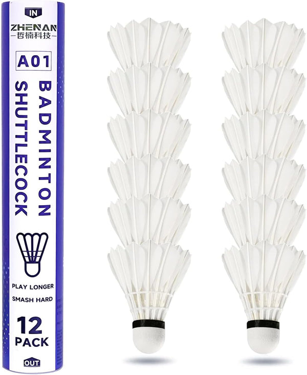Goose Feather Badminton Shuttlecocks,12 Pack Nylon Feather Badminton Birdies-Hight Speed Training Birdie Ball for Indoor and Outdoor Matches,Highly Stable & Durable Shuttle Balls