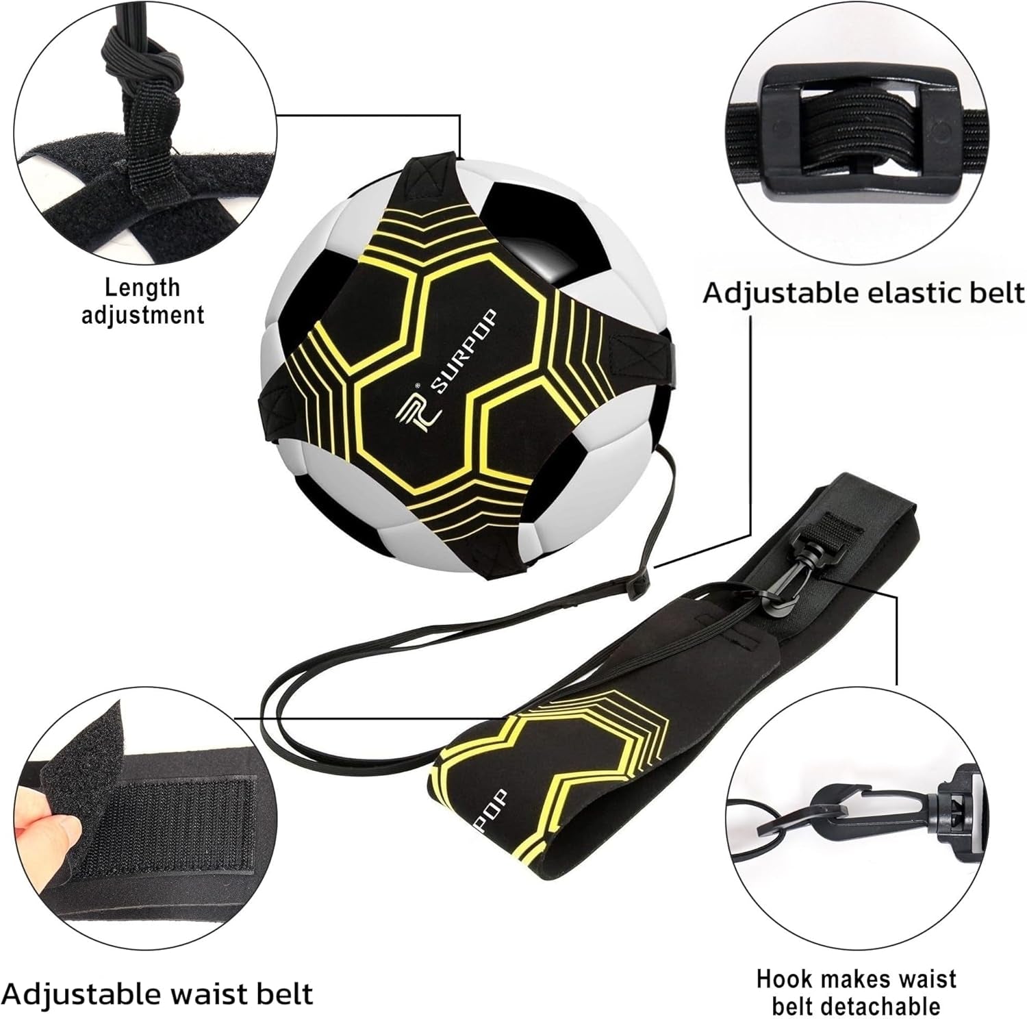 Soccer/Volleyball/Rugby Trainer, Football Kick Throw Solo Practice Training Aid Control Skills Adjustable Waist Belt for Kids Adults