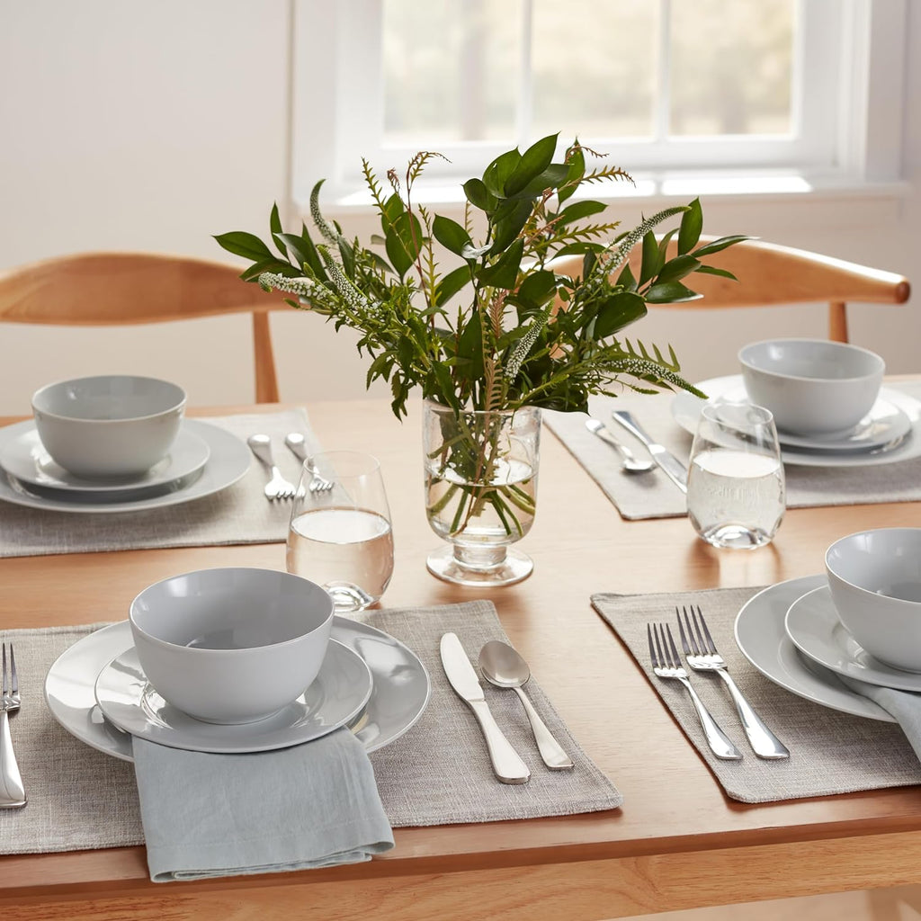 Porcelain Dinnerware Set, Microwave and Dishwasher Safe, Service for 6, 18-Piece, Plates, Bowls, White