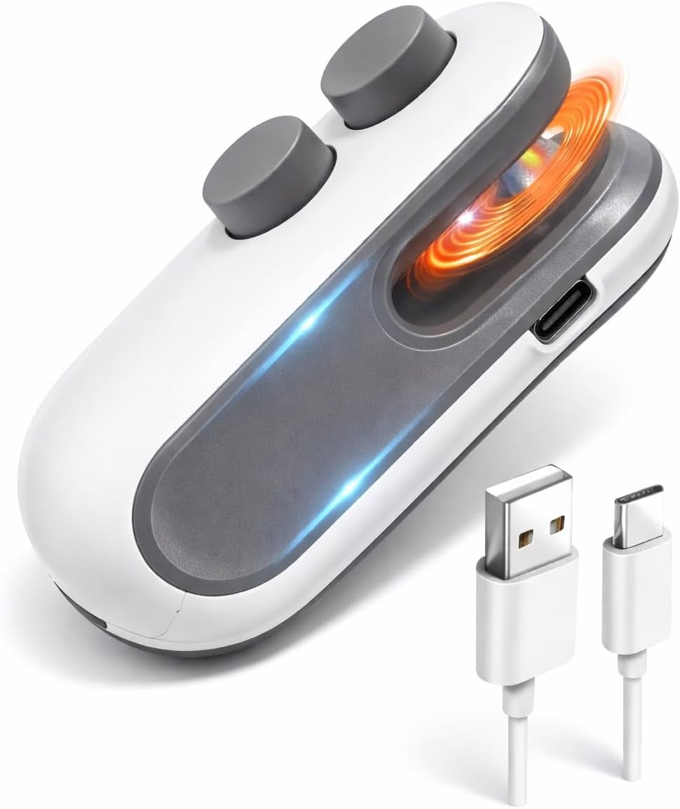 Zelivo Mini Bag Sealer with Cutter & Magnet, Rechargeable USB-C, 2-In-1 Portable Heat Sealer, White, Plastic, 5 Watts, Battery Powered